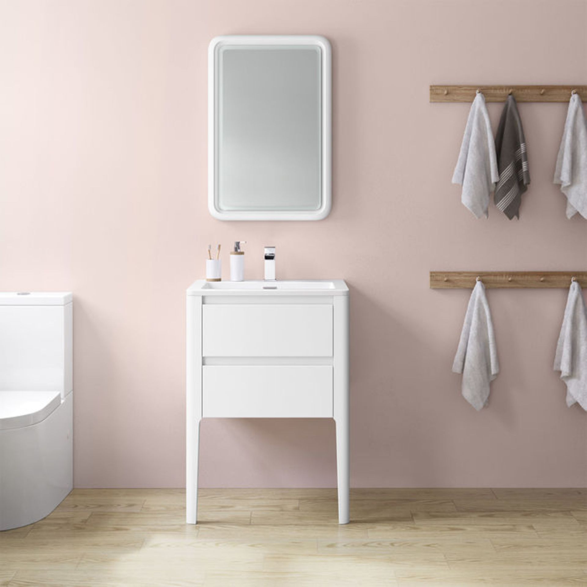 (P191) 600mm Copenhagen Matte White Vanity Unit. RRP £489.99. COMES COMPLETE WITH BASIN. Minimalist - Bild 3 aus 5