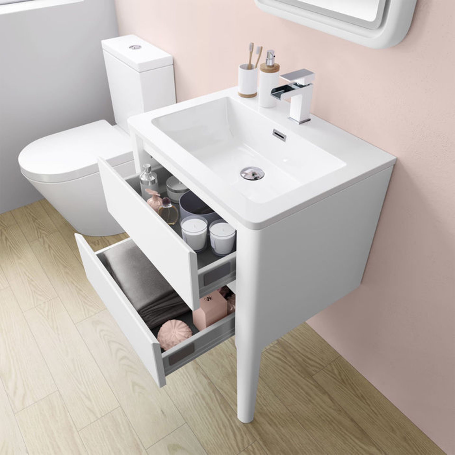 (P191) 600mm Copenhagen Matte White Vanity Unit. RRP £489.99. COMES COMPLETE WITH BASIN. Minimalist - Bild 2 aus 5