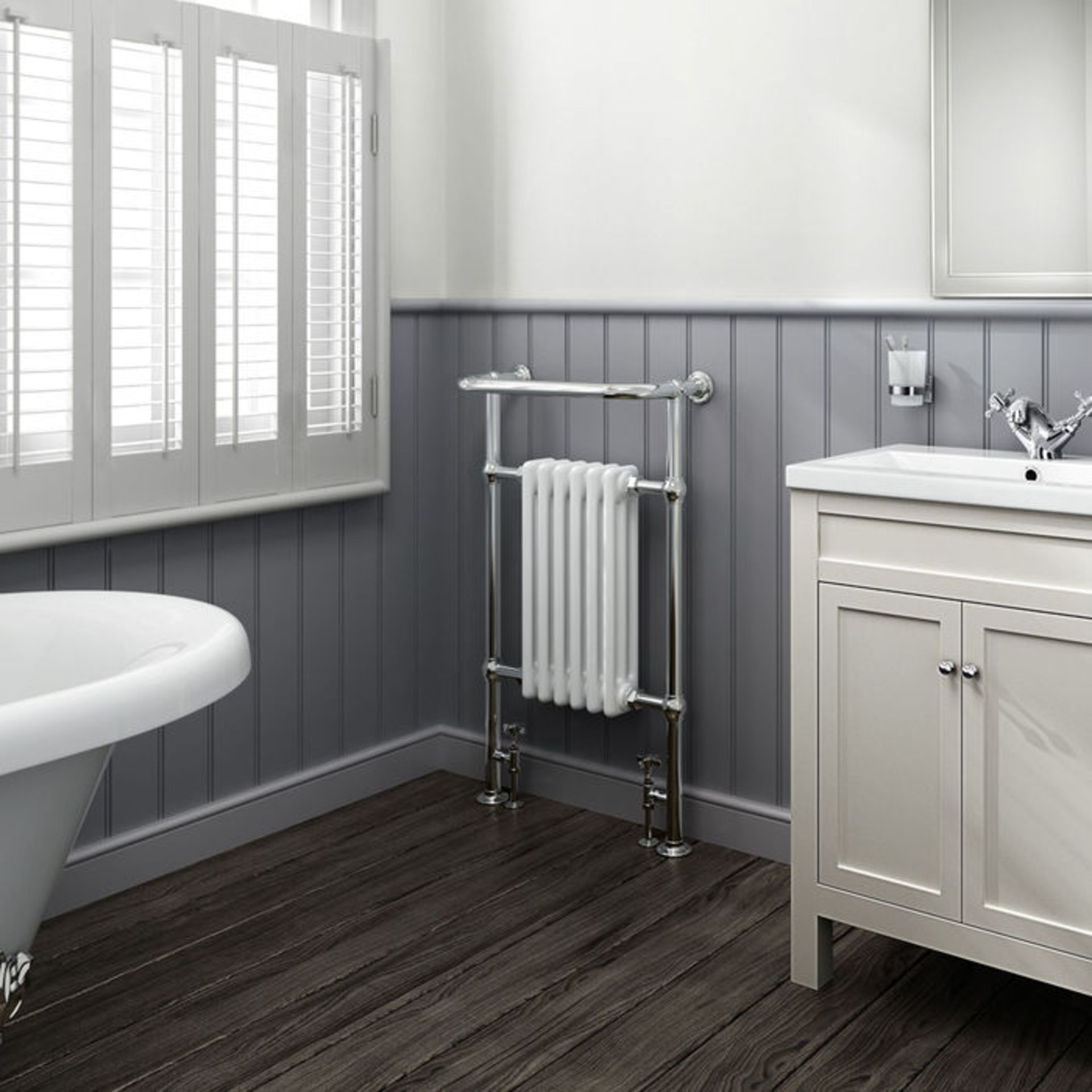 (P110) 963x583mm Medium Traditional White Towel Rail Radiator - Cambridge. RRP £305.99. Made from - Bild 2 aus 3