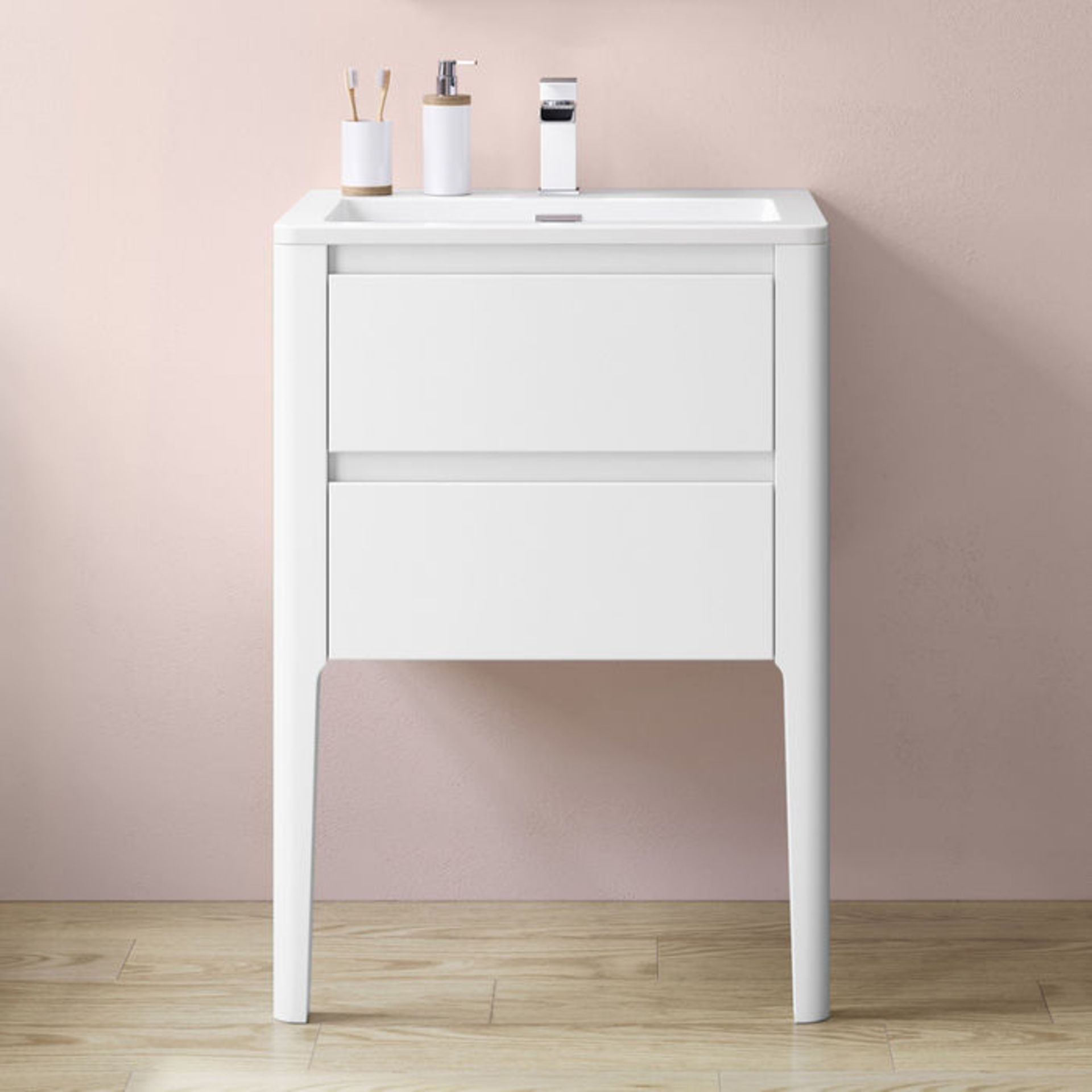 (P191) 600mm Copenhagen Matte White Vanity Unit. RRP £489.99. COMES COMPLETE WITH BASIN. Minimalist