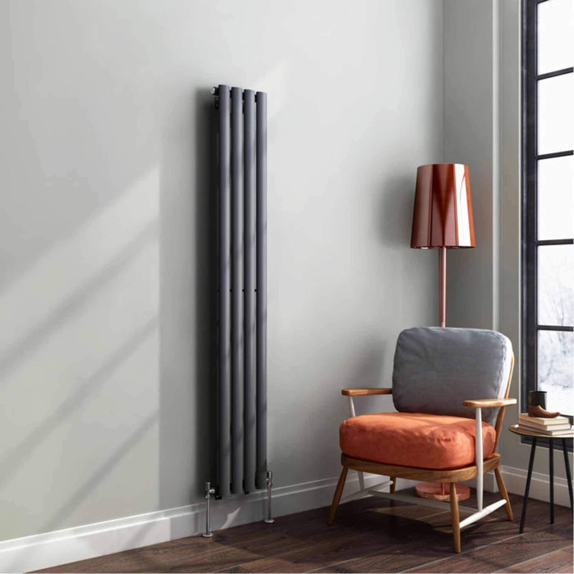 (AH201) 1600x240mm Anthracite Single Oval Tube Vertical Radiator. Made from low carbon steel with a - Image 2 of 2