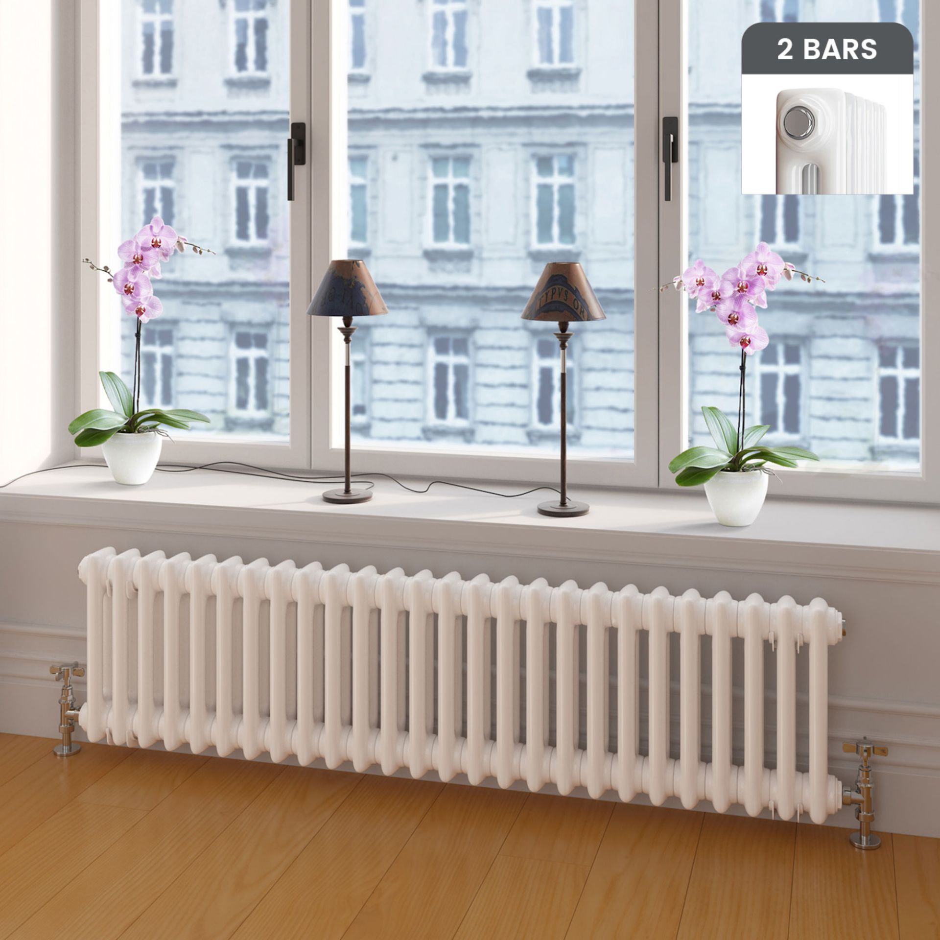 (NY159) 300x1165mm White Double Panel Horizontal Colosseum Traditional Radiator. RRP £379.99. Made