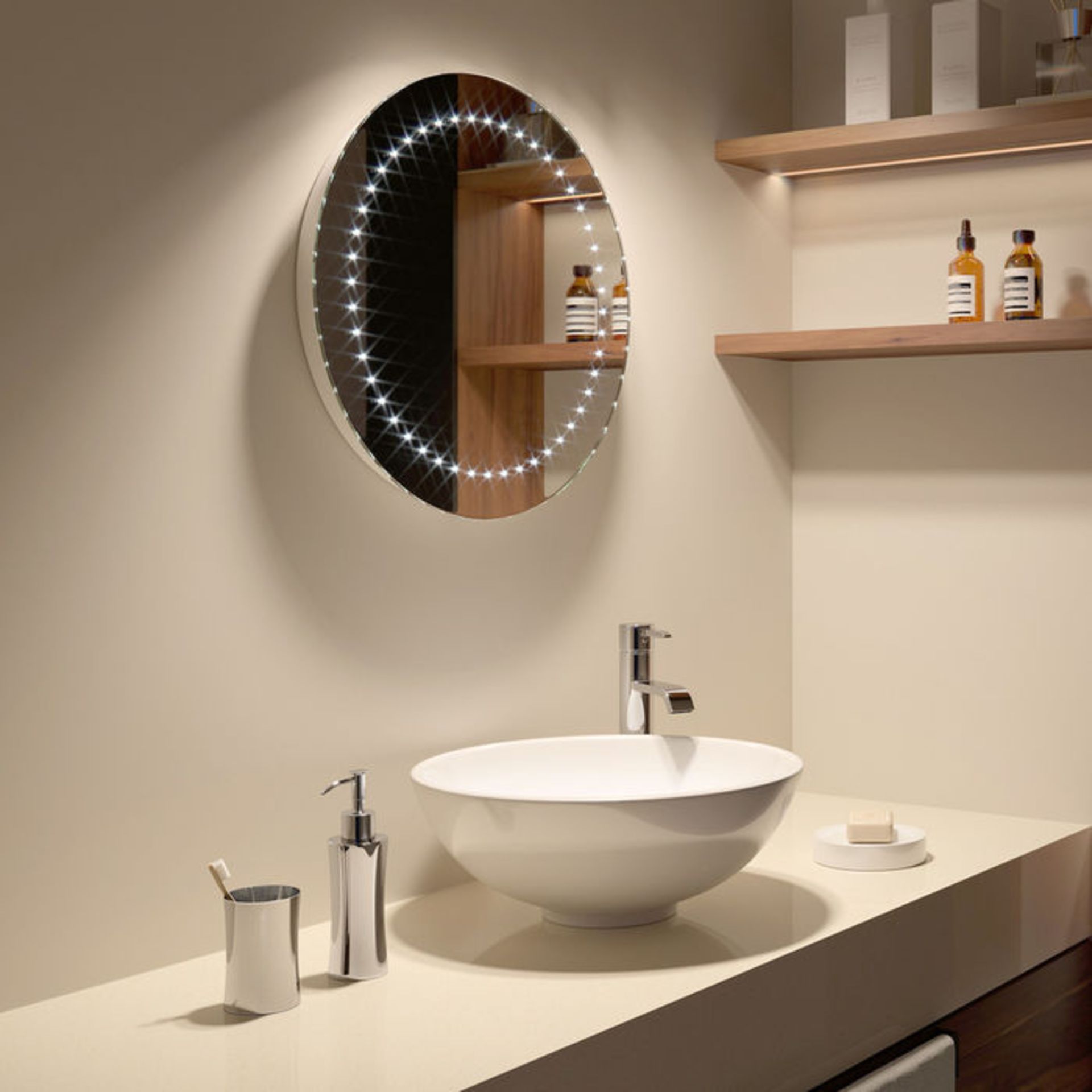 (MT178) 500x500mm Orb Round Illuminated LED Mirror - Battery Operated. Energy saving controlled On / - Image 2 of 3