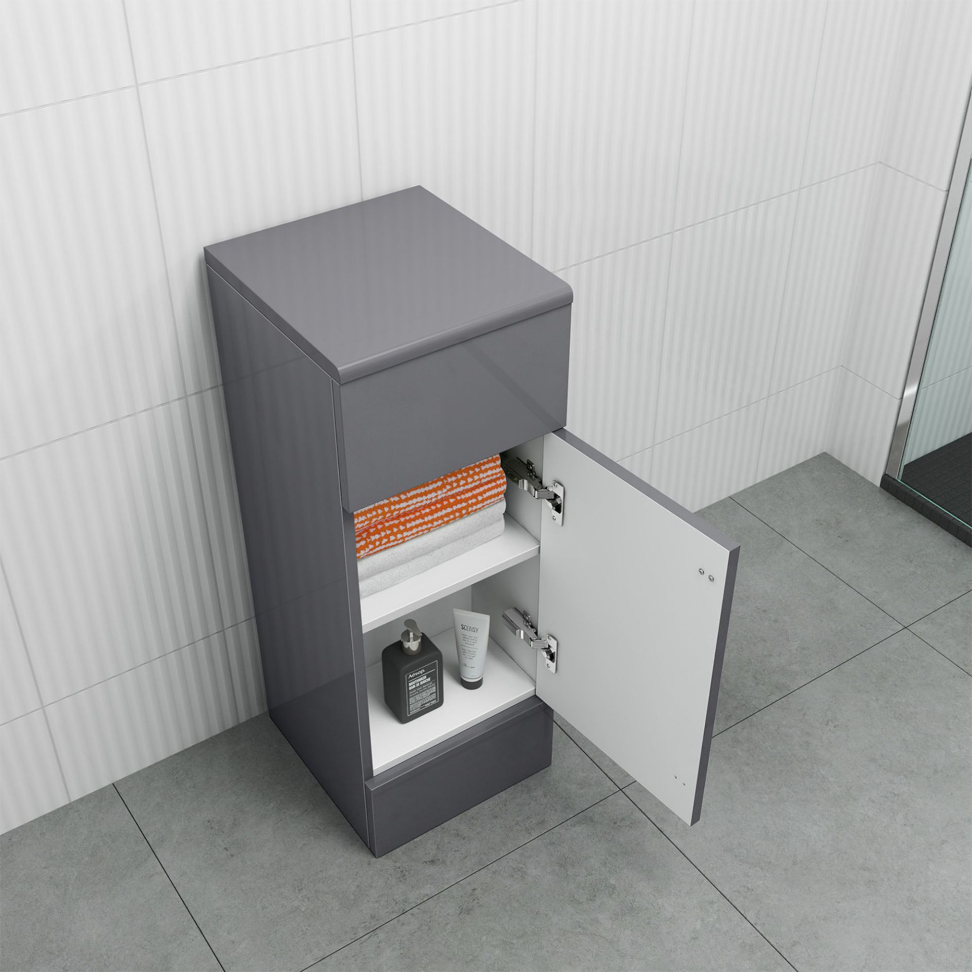 (MT217) 300mm Harper Gloss Grey Small Side Cabinet Unit. RRP £119.99. Our compact unit offers two - Image 2 of 5