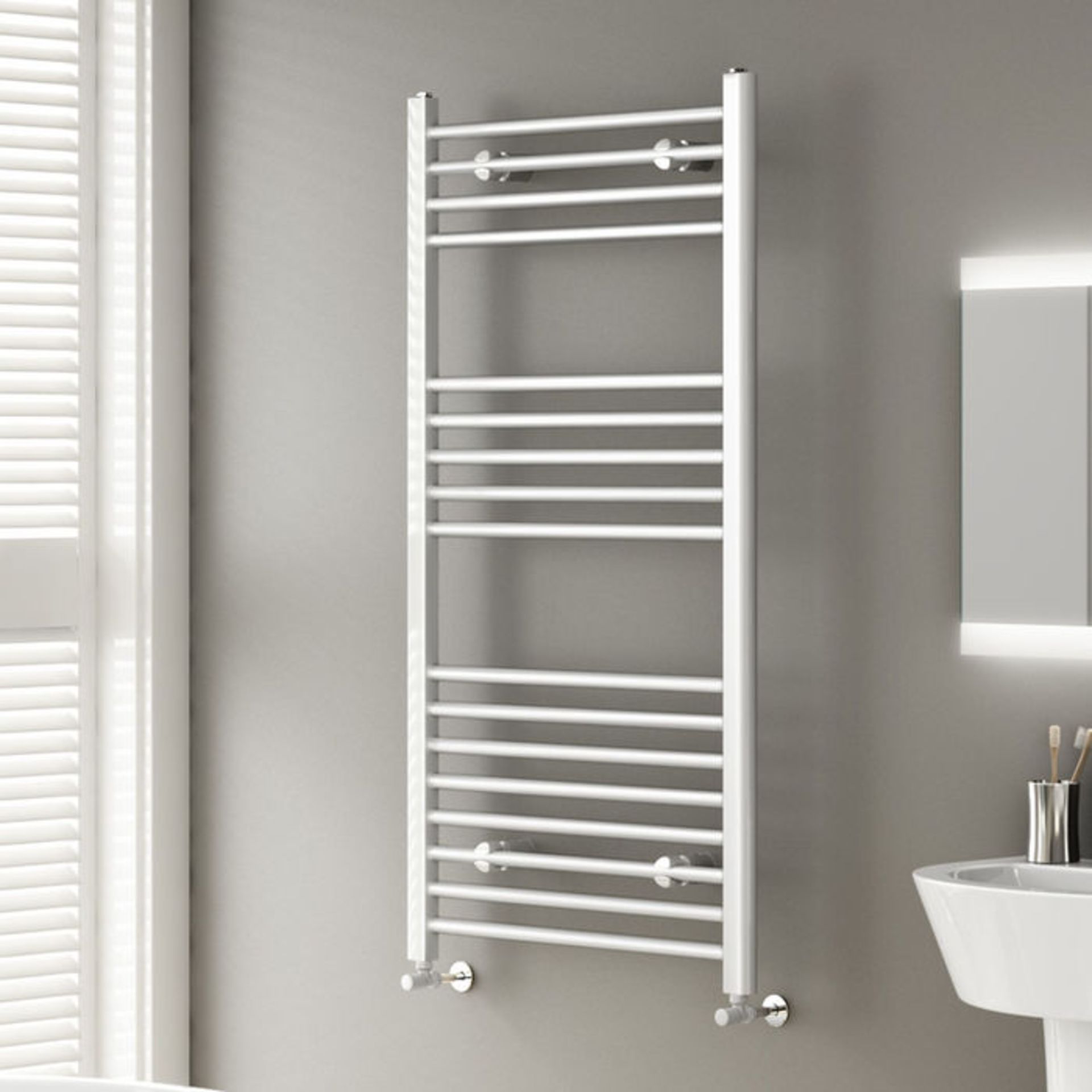 (AH204) 1200x600mm White Straight Rail Ladder Towel Radiator. Made from low carbon steel Finished