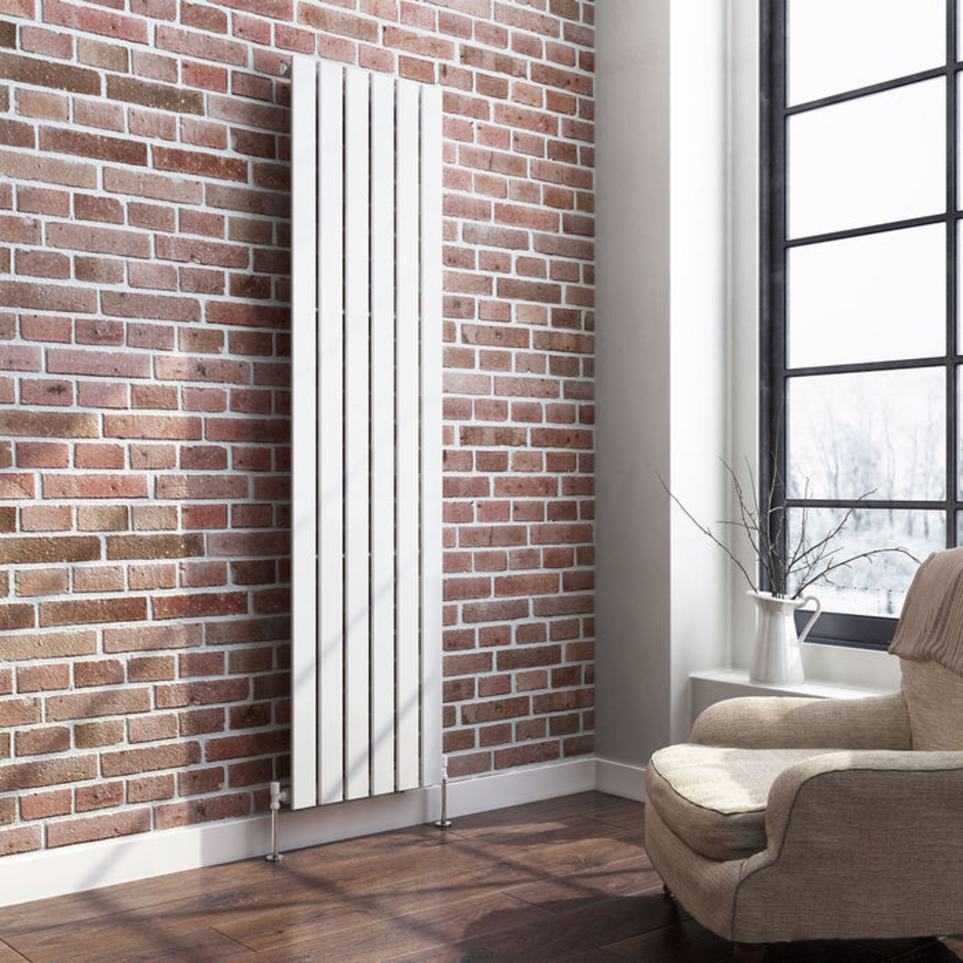 (P60) 1800x452mm Gloss White Single Flat Panel Vertical Radiator. RRP £339.99. Made with low - Image 2 of 3