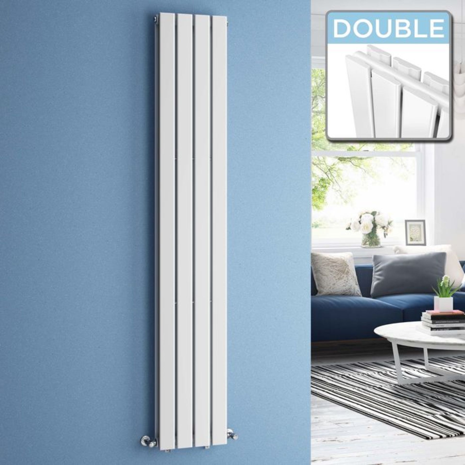 (PA168) 1600x300mm Gloss White Double Flat Panel Vertical Radiator. RRP £249.99. We love this - Image 3 of 3