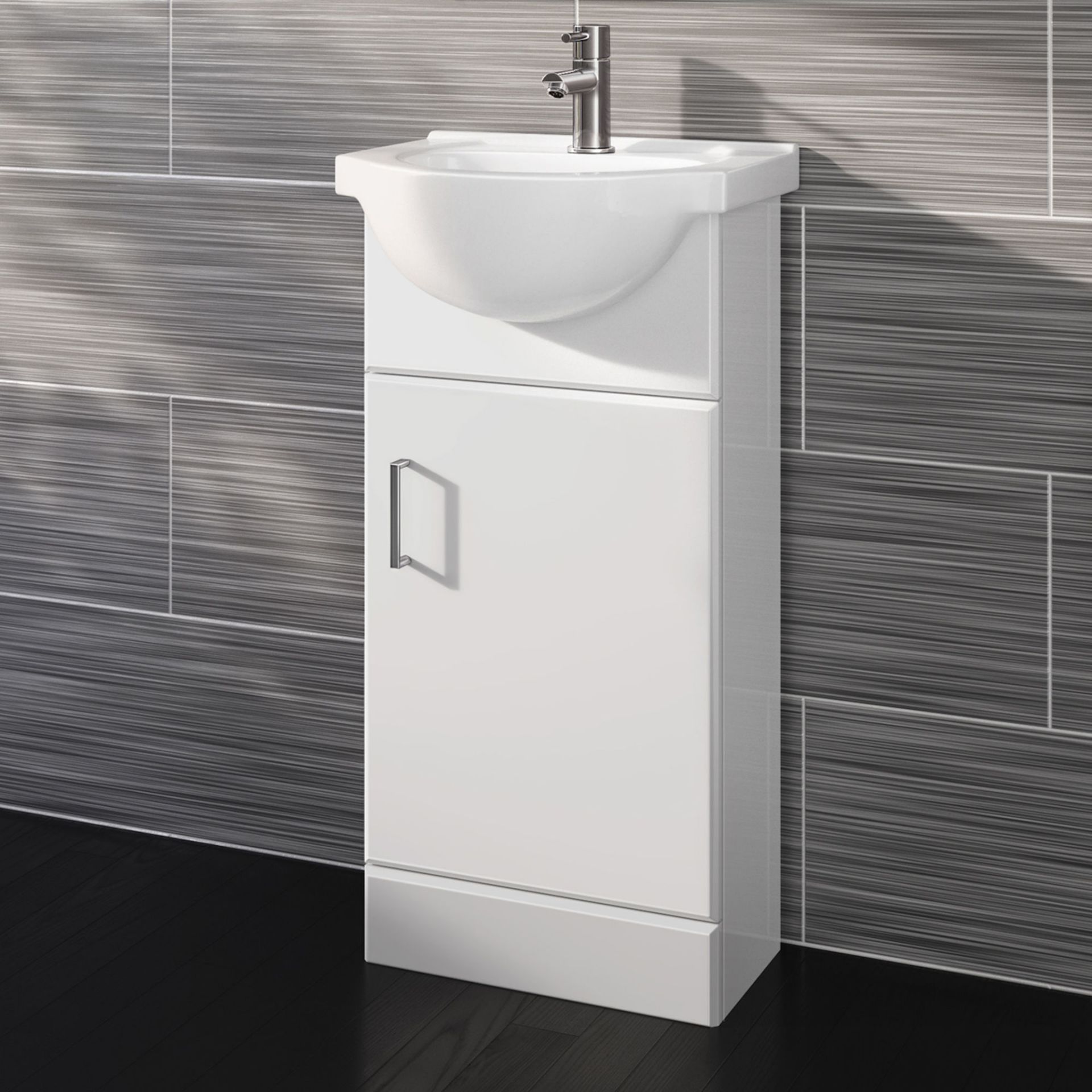 (VN31) 410mm Quartz Gloss White Built In Basin Cabinet. RRP £199.99. Comes complete with basin.