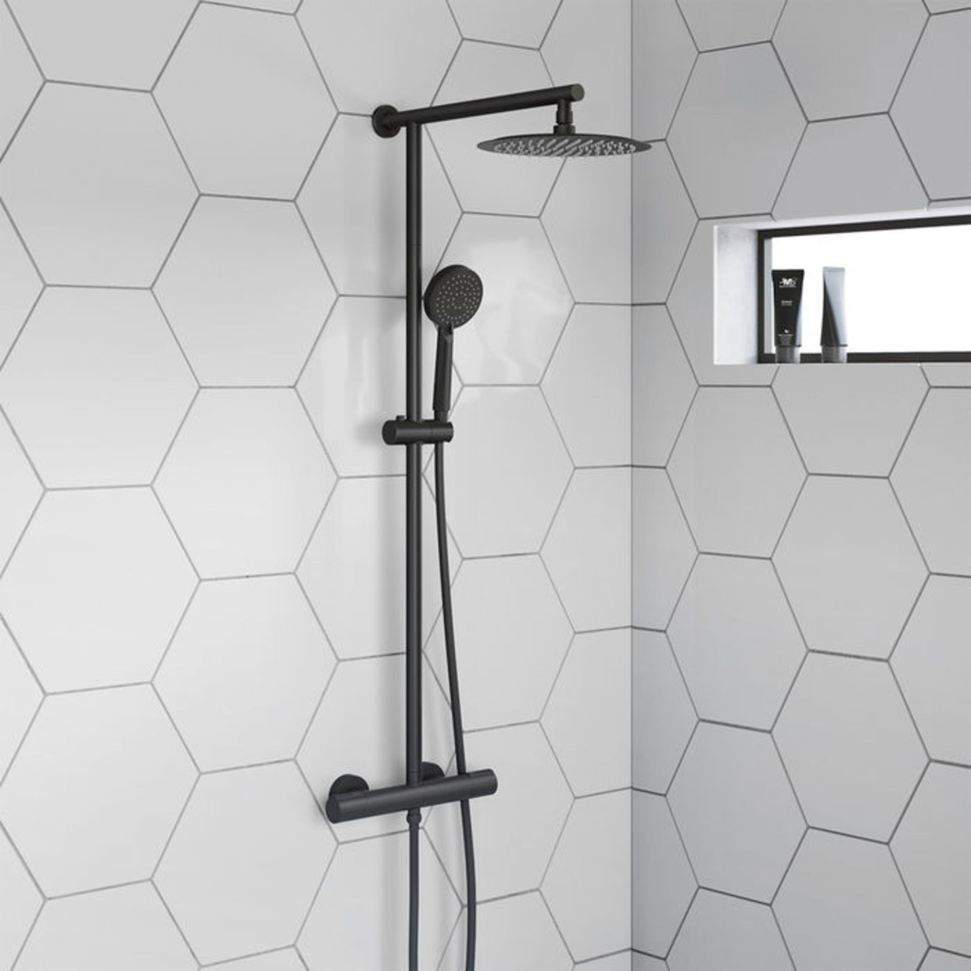 (VN51) Matte Black Round Exposed Thermostatic Shower Kit & Medium Head. Manufactured from long - Image 2 of 3