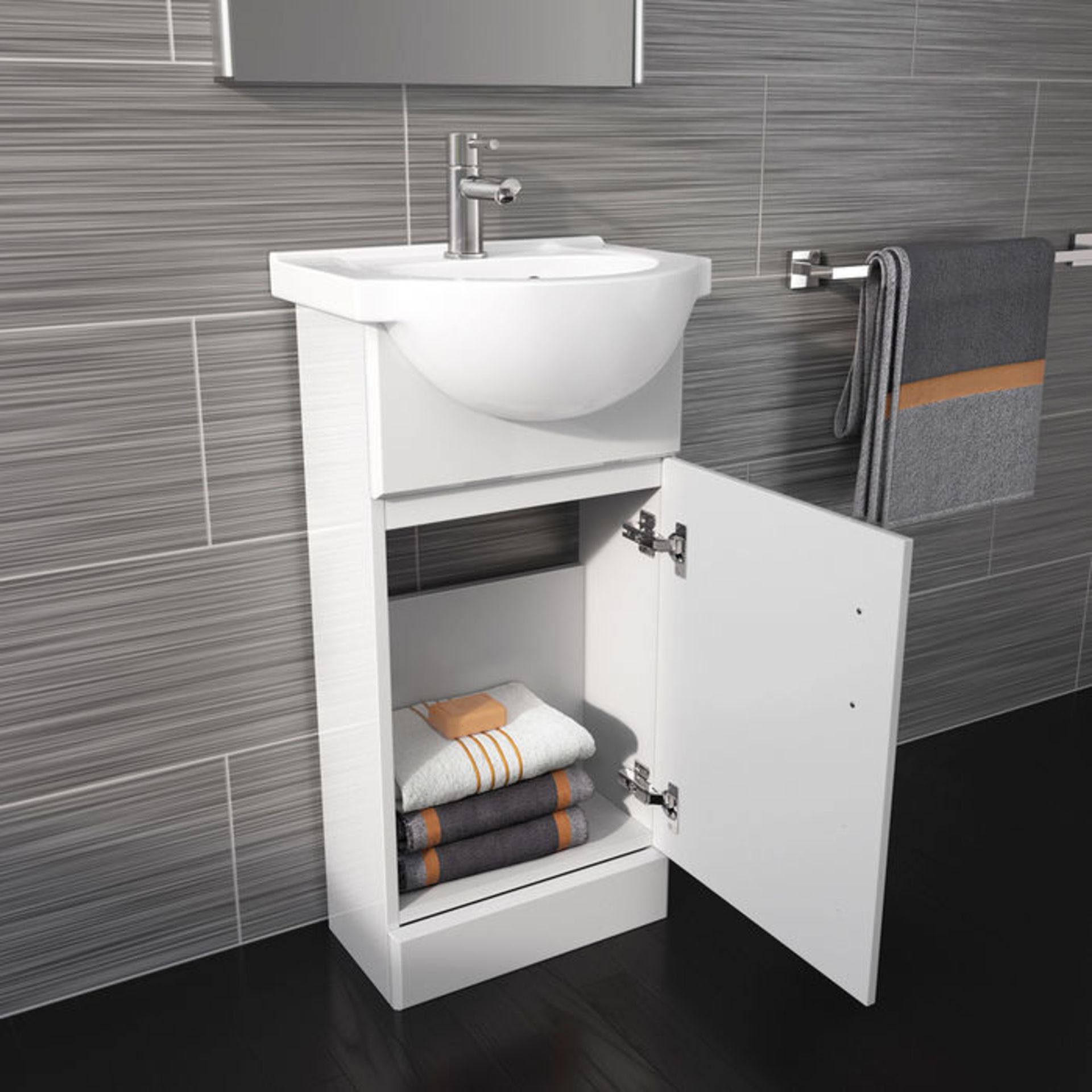 (VN31) 410mm Quartz Gloss White Built In Basin Cabinet. RRP £199.99. Comes complete with basin. - Image 2 of 5