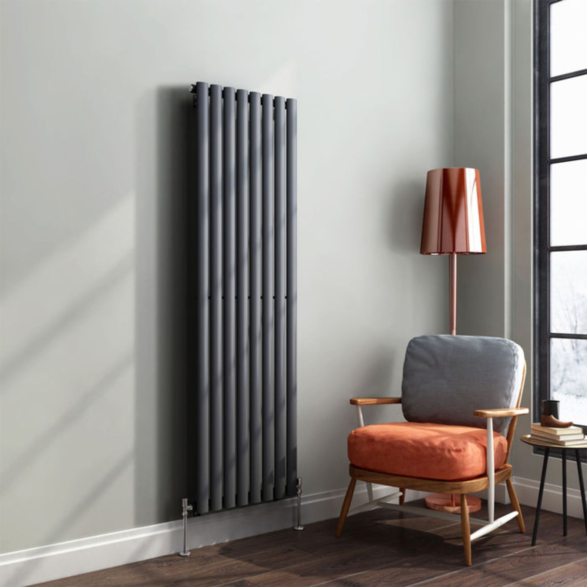 (DK15) 1600x480mm Anthracite Single Oval Tube Vertical Radiator. RRP £254.99. Made from low carbon - Image 2 of 3