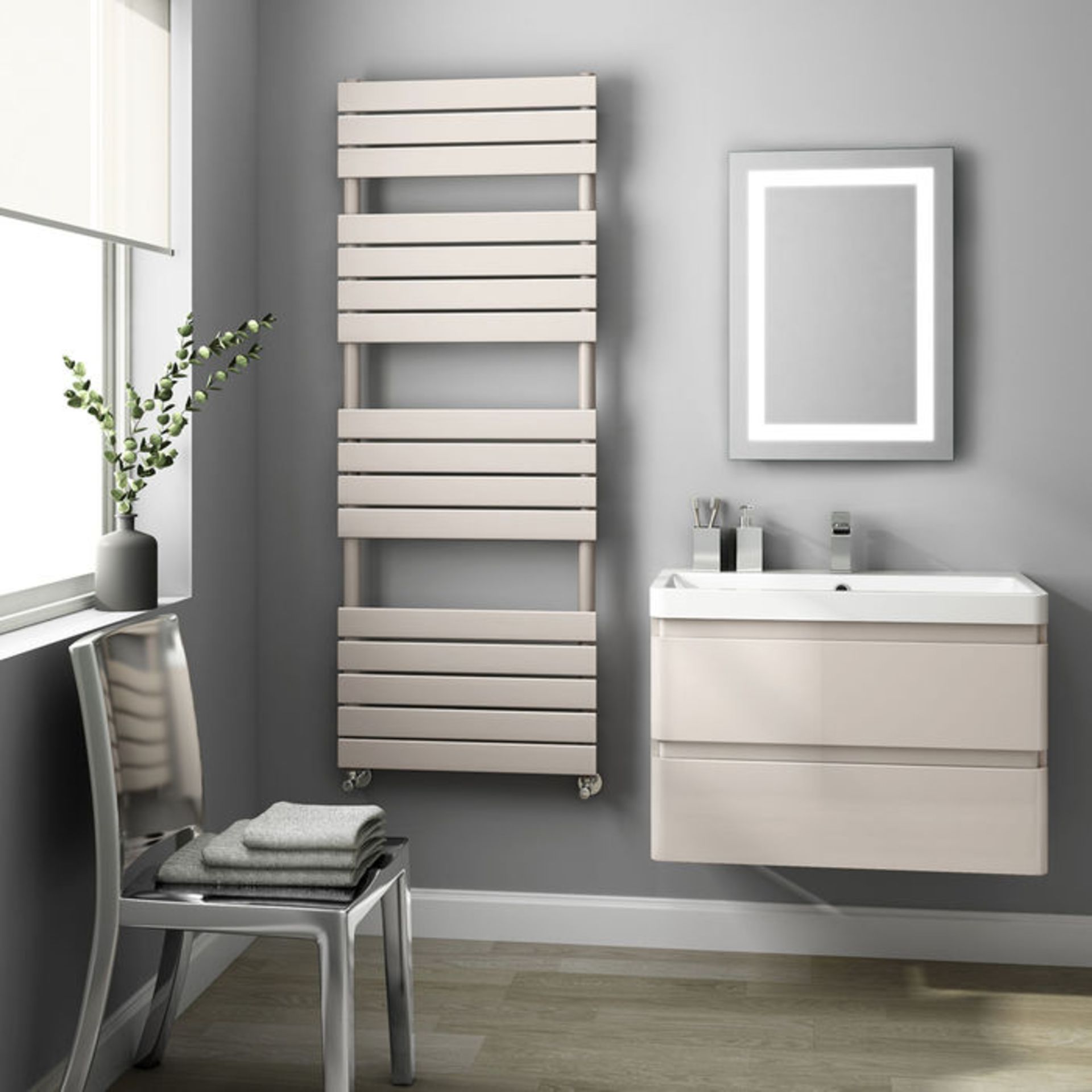(W220) 1600x600mm Latte Flat Panel Ladder Towel Radiator. Made from high quality low carbon steel - Image 2 of 3