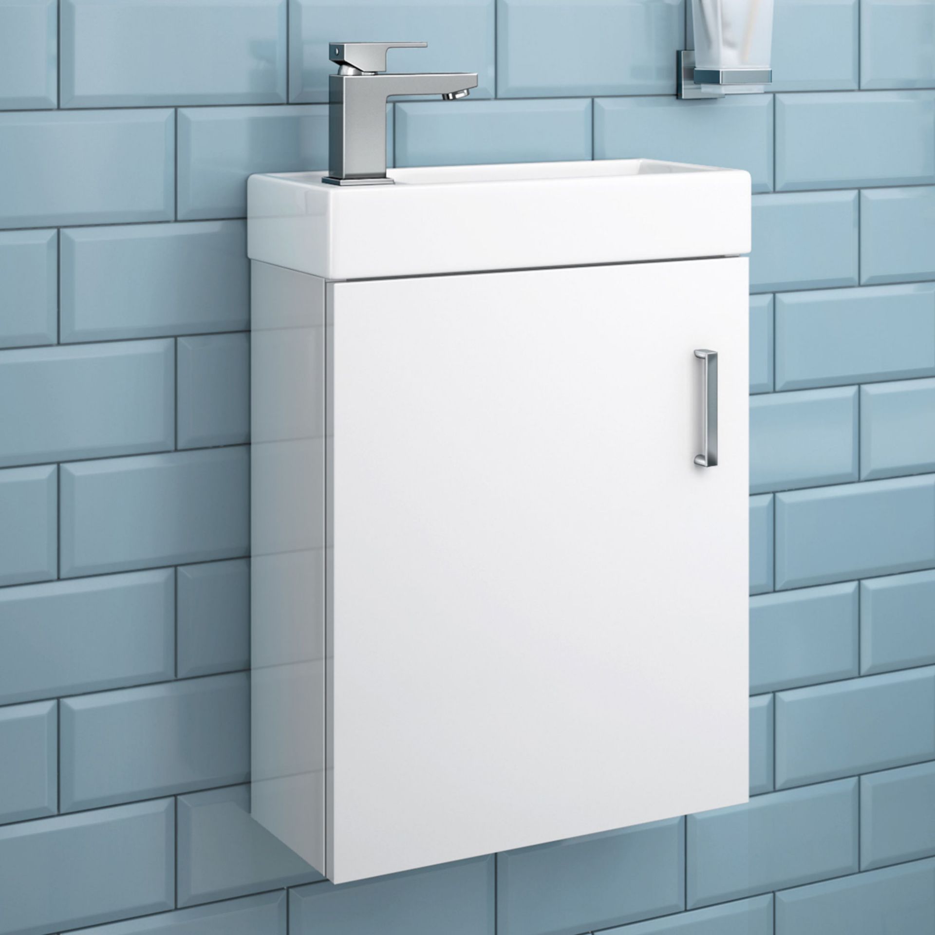 (DK42) Portland Gloss White Slimline Basin Unit - Wall Hung. Comes complete with basin. Stylish