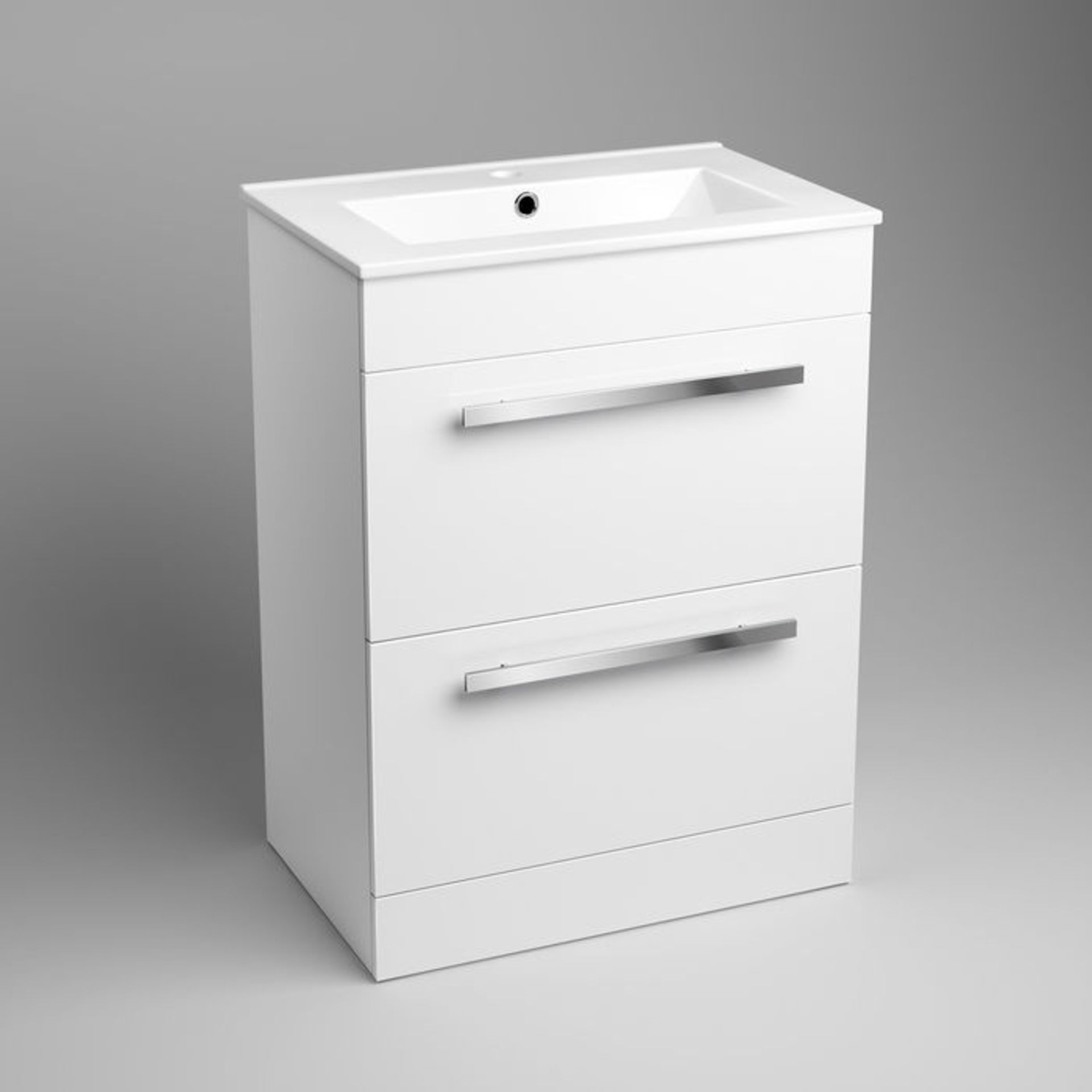 (DK305) 600mm Avon High Gloss White Double Drawer Basin Cabinet - Floor Standing. RRP £499.99. Comes - Image 4 of 5