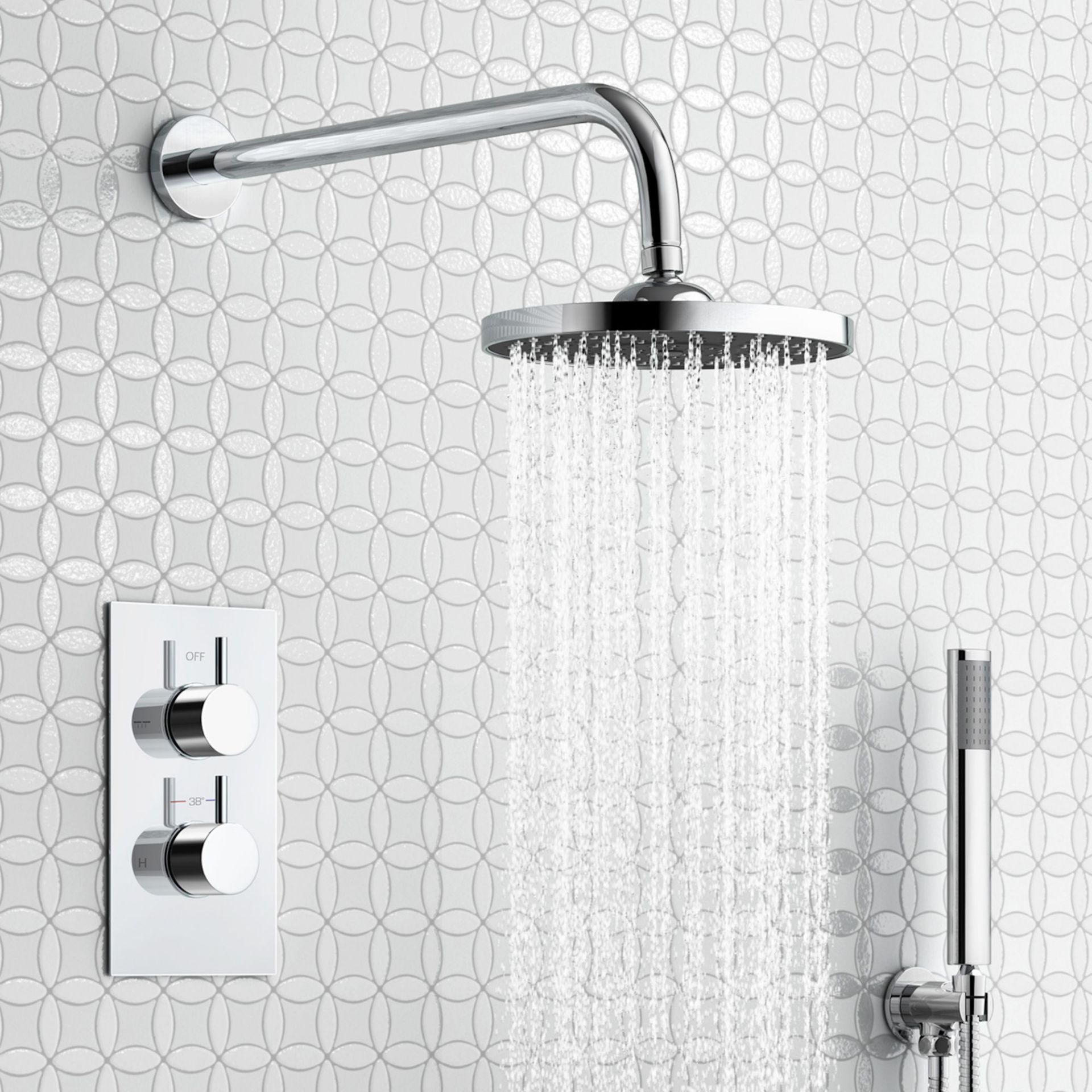 (DK49) Round Concealed Thermostatic Mixer Shower Kit & Medium Head. Family friendly detachable