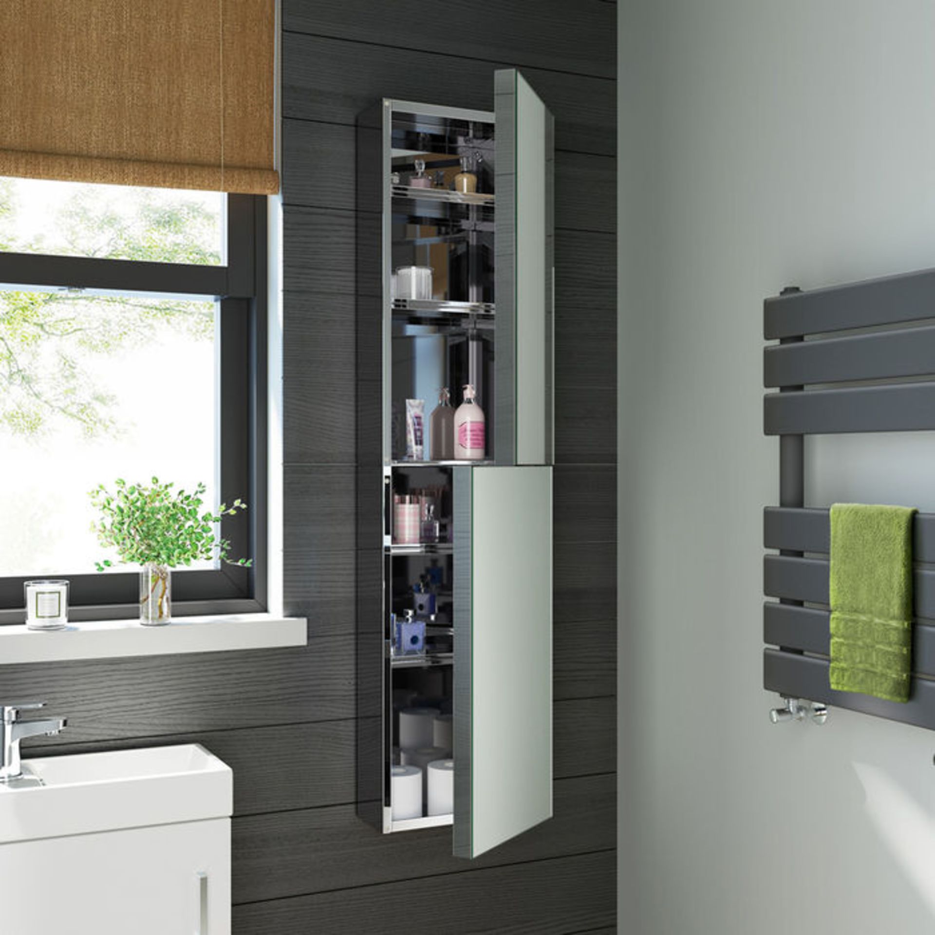 (DK140) 300x1300mm Liberty Stainless Steel Tall Mirror Cabinet. RRP £299.99. Made from high-grade - Image 3 of 4