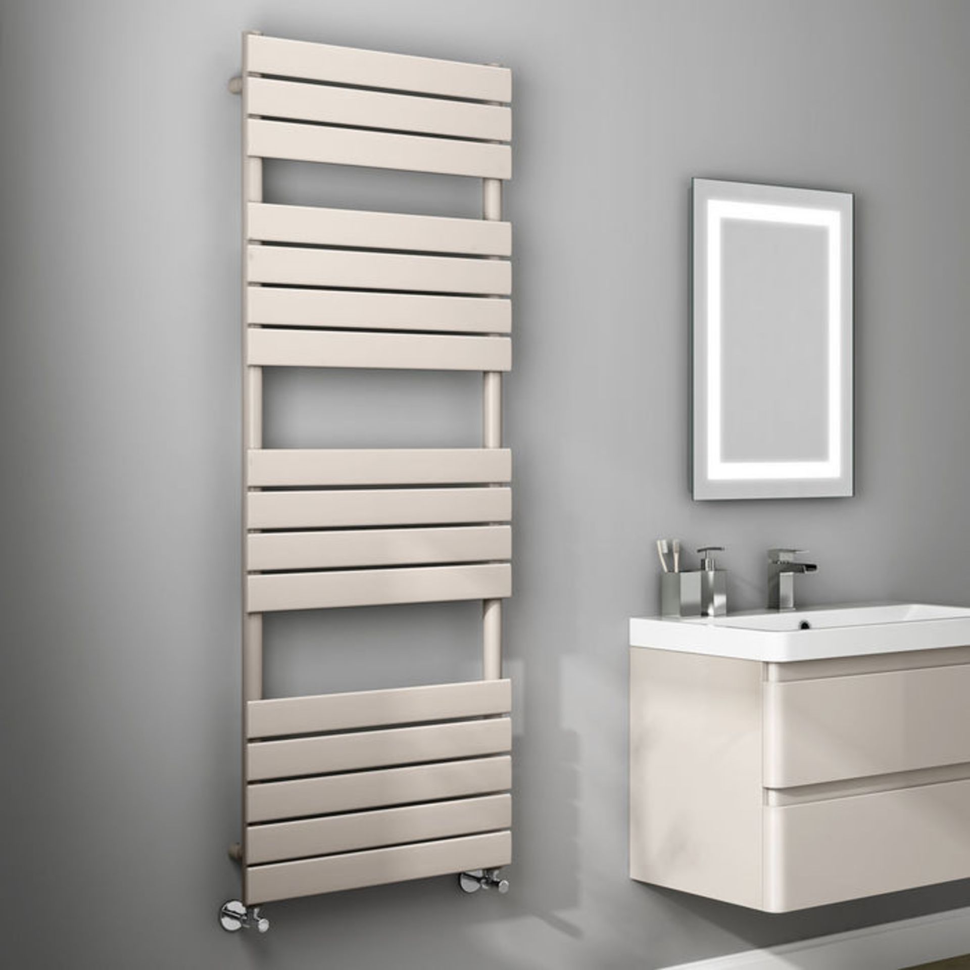 (W220) 1600x600mm Latte Flat Panel Ladder Towel Radiator. Made from high quality low carbon steel