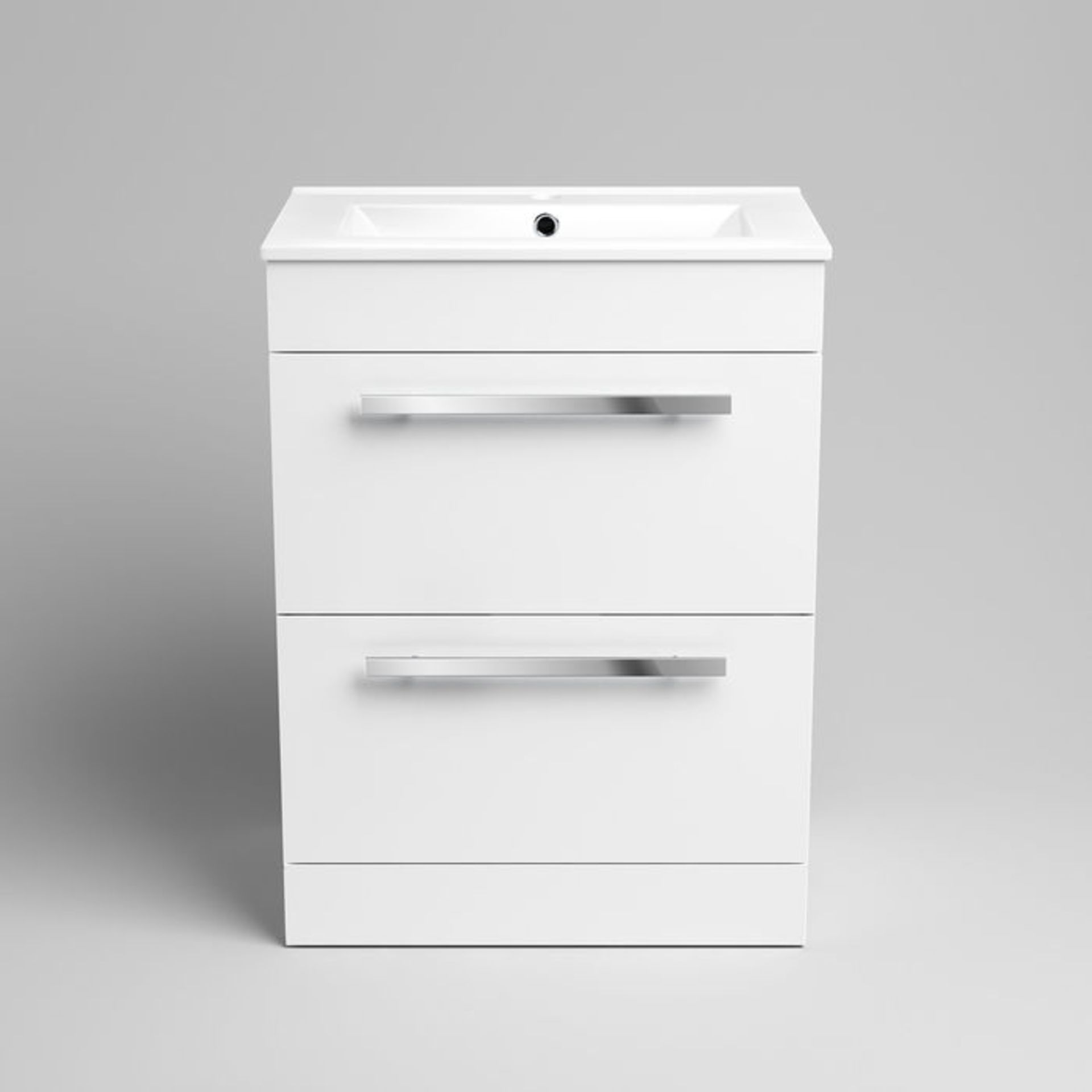 (DK305) 600mm Avon High Gloss White Double Drawer Basin Cabinet - Floor Standing. RRP £499.99. Comes - Image 5 of 5