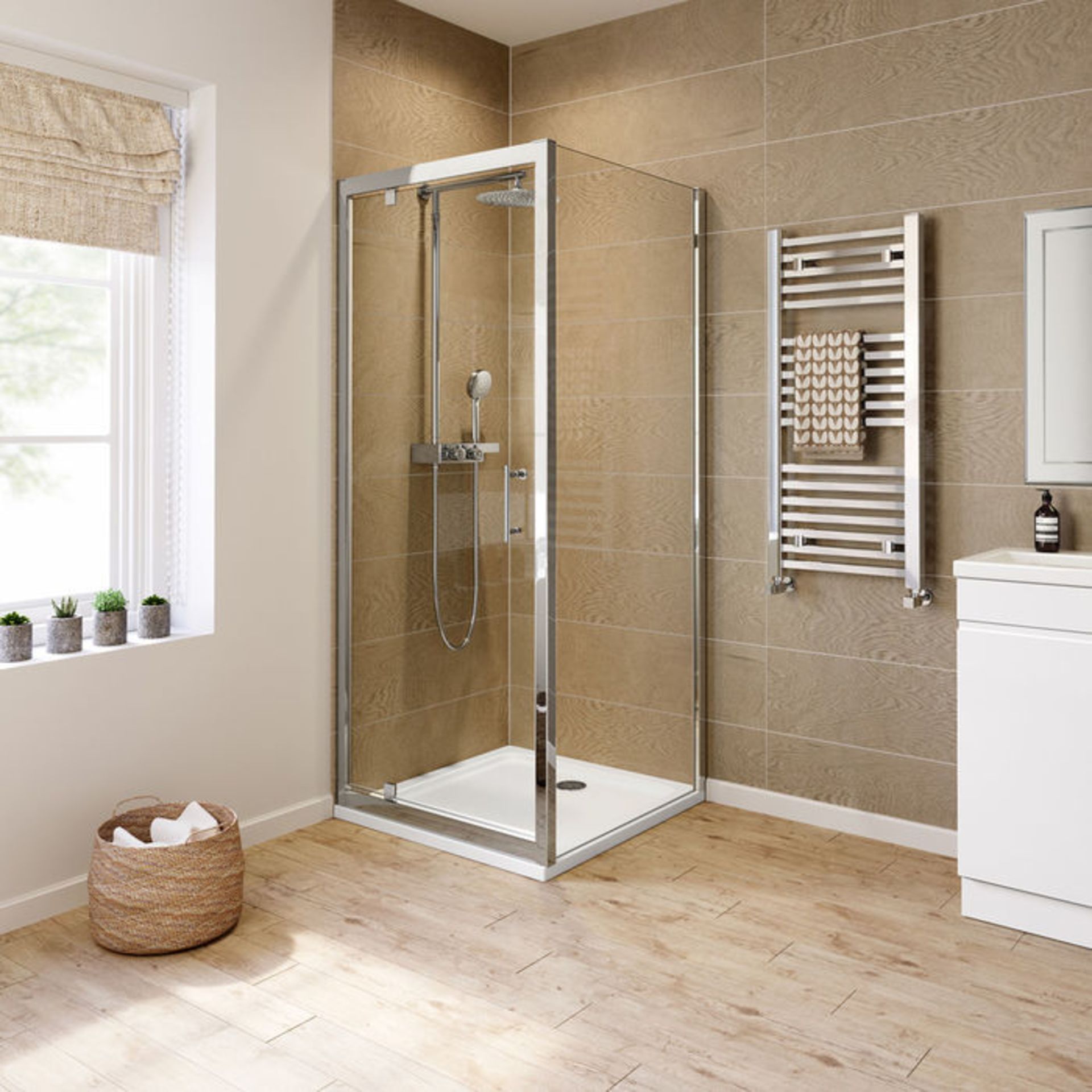 (DK46) 900x760mm - 6mm - Elements Pivot Door Shower Enclosure. RRP £307.99. 6mm Safety Glass Fully - Image 3 of 4