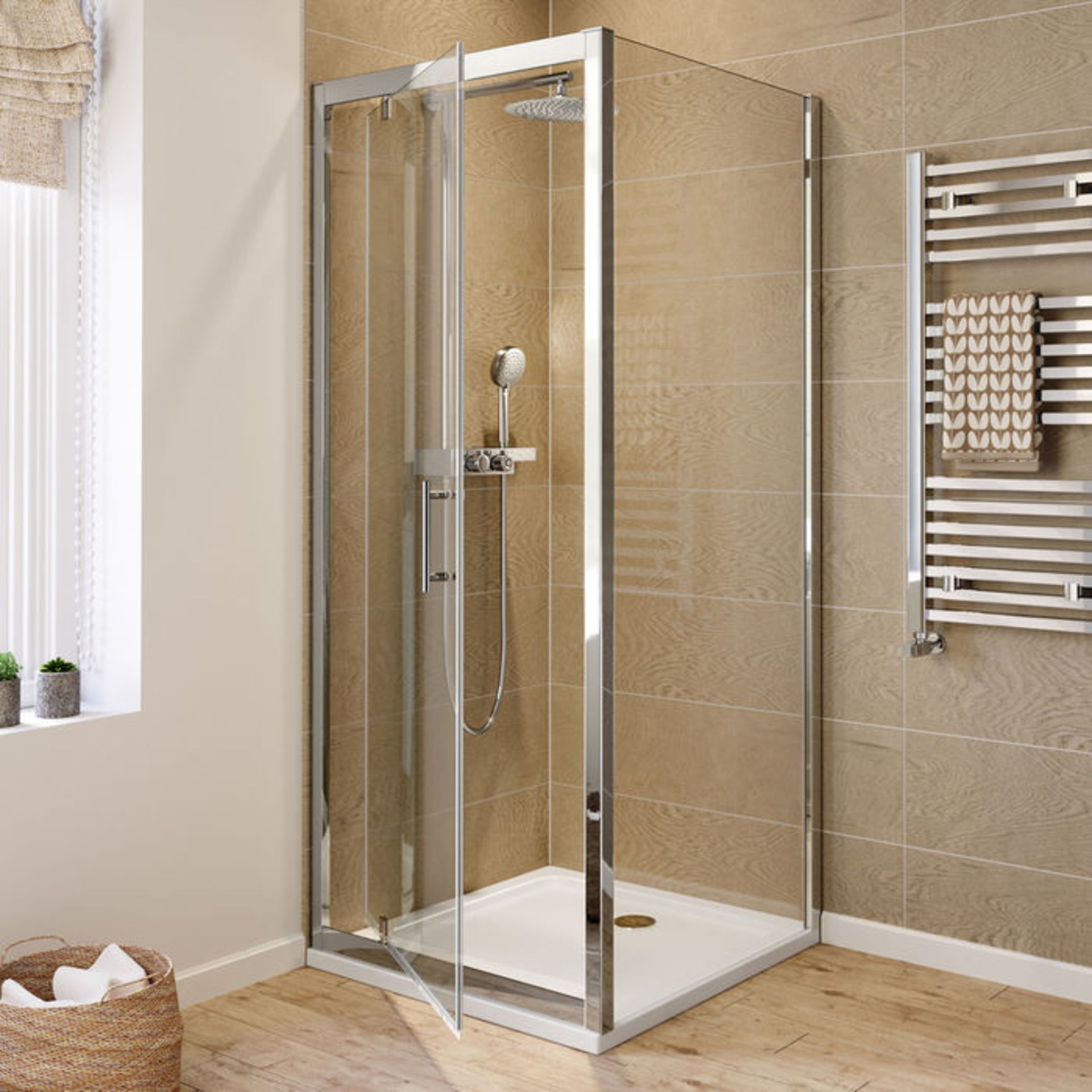(DK46) 900x760mm - 6mm - Elements Pivot Door Shower Enclosure. RRP £307.99. 6mm Safety Glass Fully - Image 2 of 4