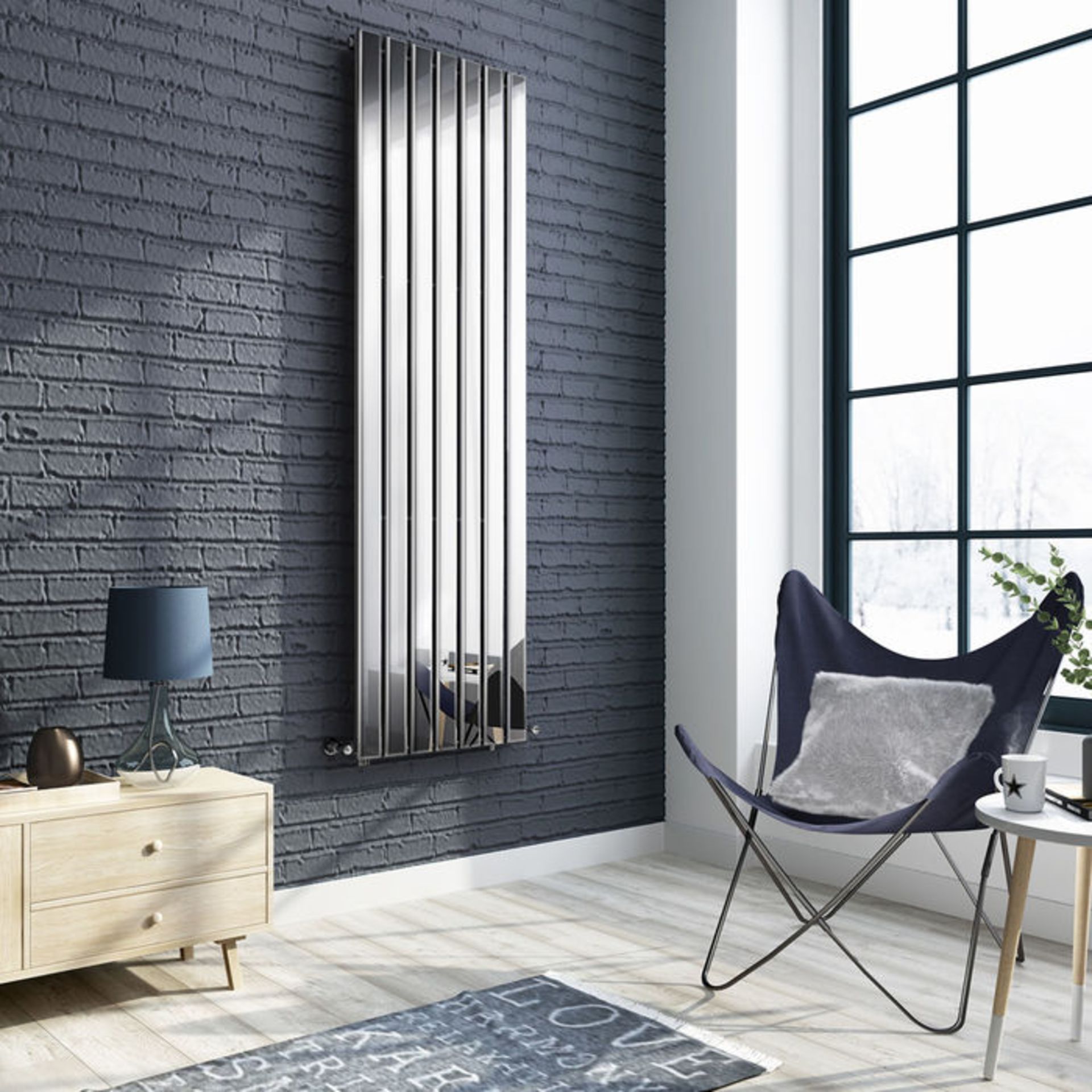 (TA213) 1800x528mm Chrome Single Flat Panel Vertical Radiator. RRP £349.99. Chrome effect provides - Image 3 of 3