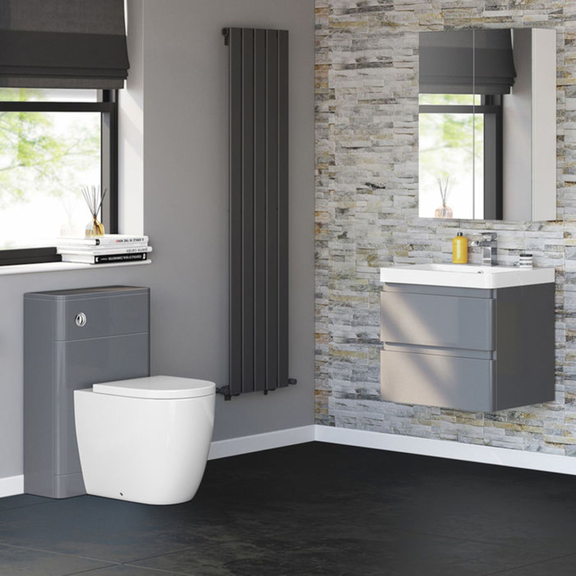 (DK19) 500mm Gloss Grey Back To Wall Toilet Unit. RRP £119.99. Engineered with everyday use in mind, - Image 2 of 4