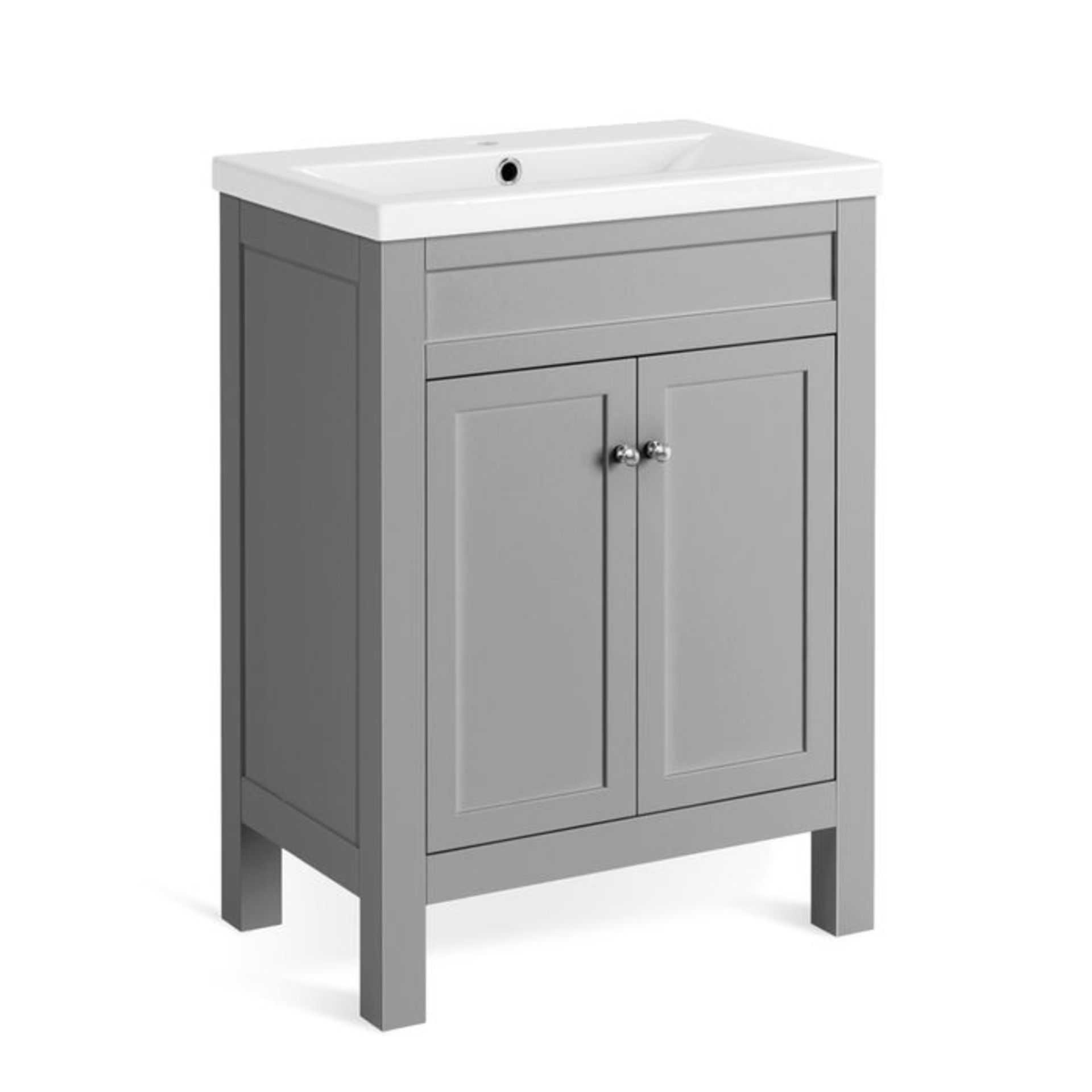 (DK16) 600mm Melbourne Earl Grey Double Door Vanity Unit - Floor Standing. RRP £499.99. Comes - Image 4 of 5