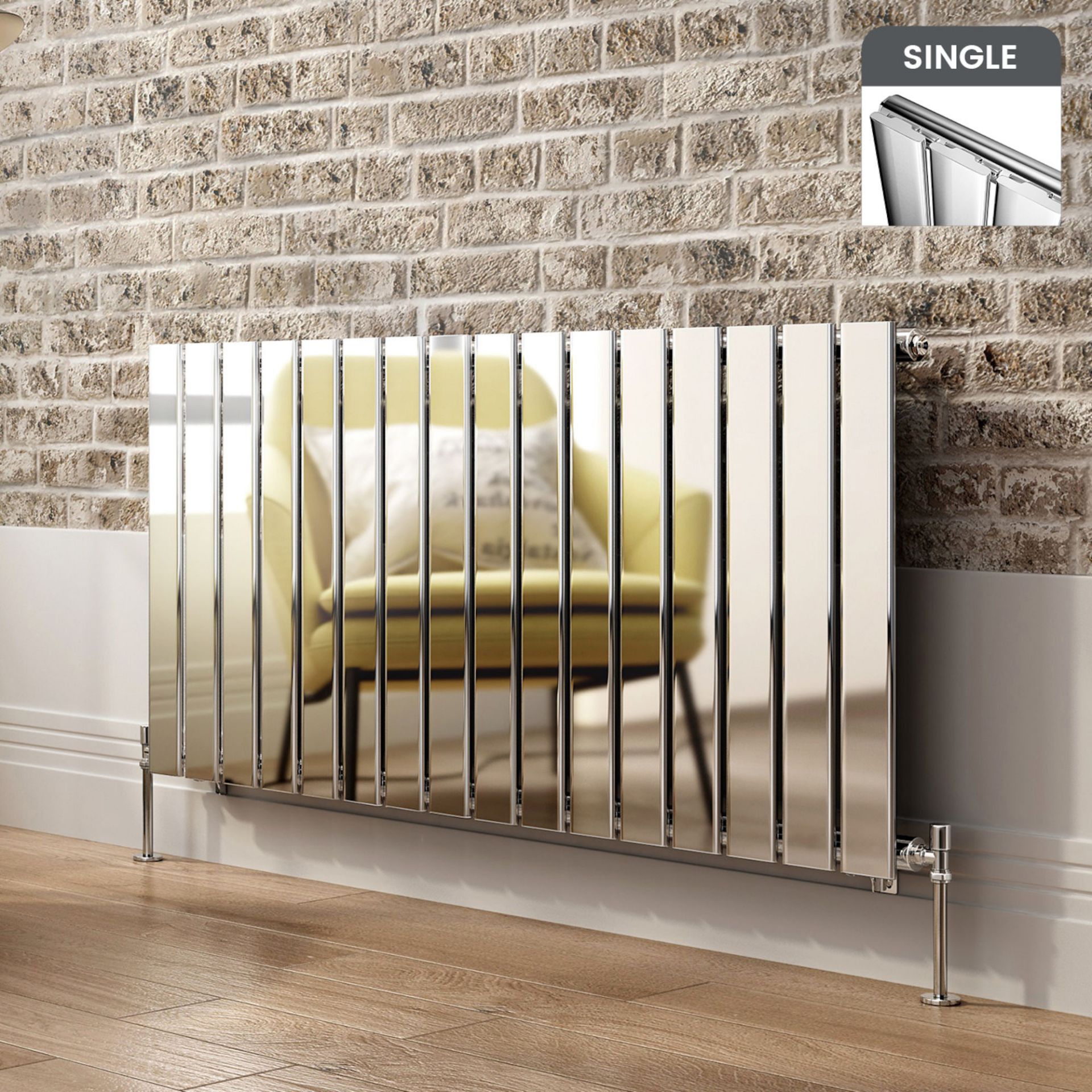 (DK30) 600x1210mm Chrome Single Flat Panel Horizontal Radiator. RRP £318.99. Made from high grade