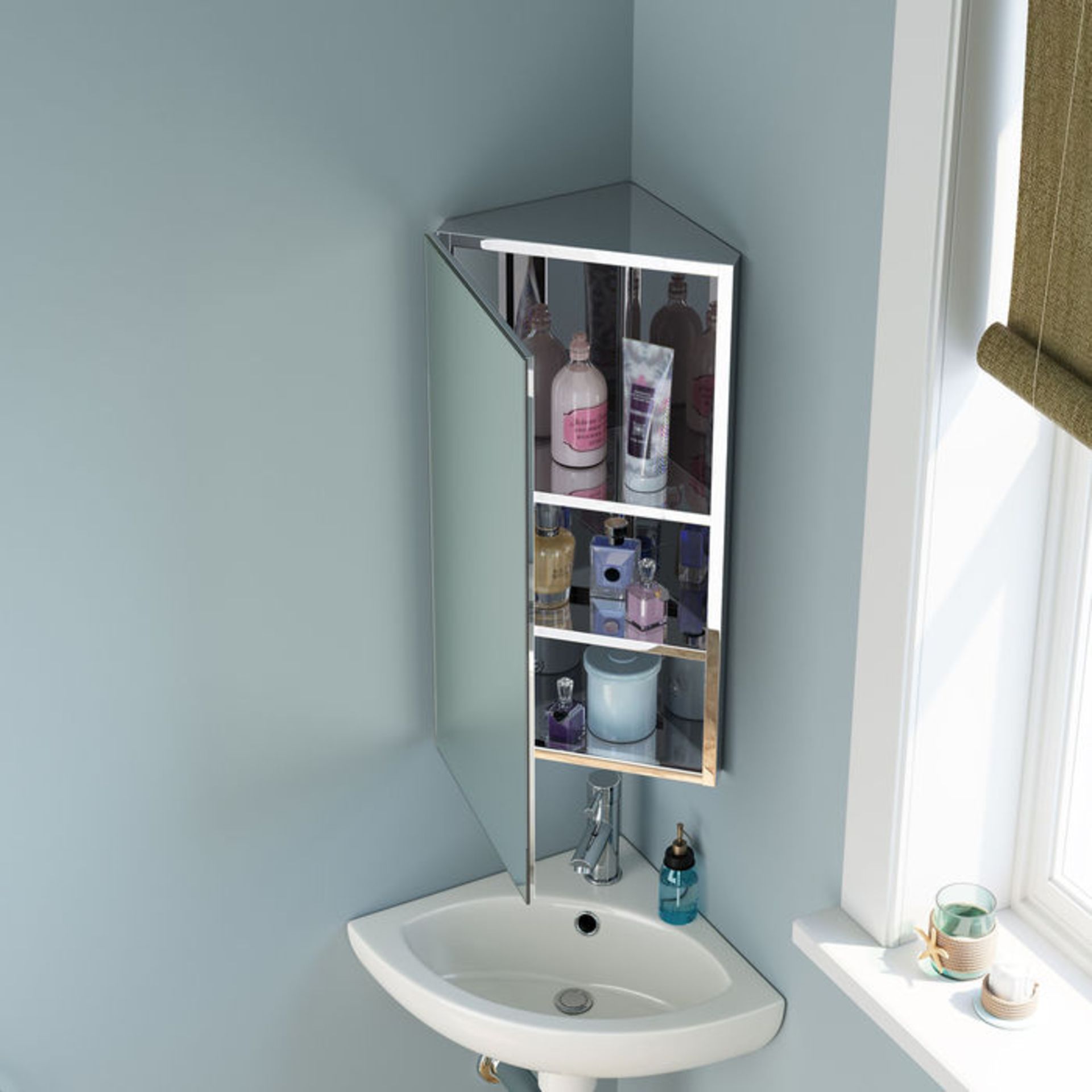 (DK113) 300x600mm Liberty Stainless Steel Corner Mirror Cabinet. Made from high-grade stainless - Image 3 of 4