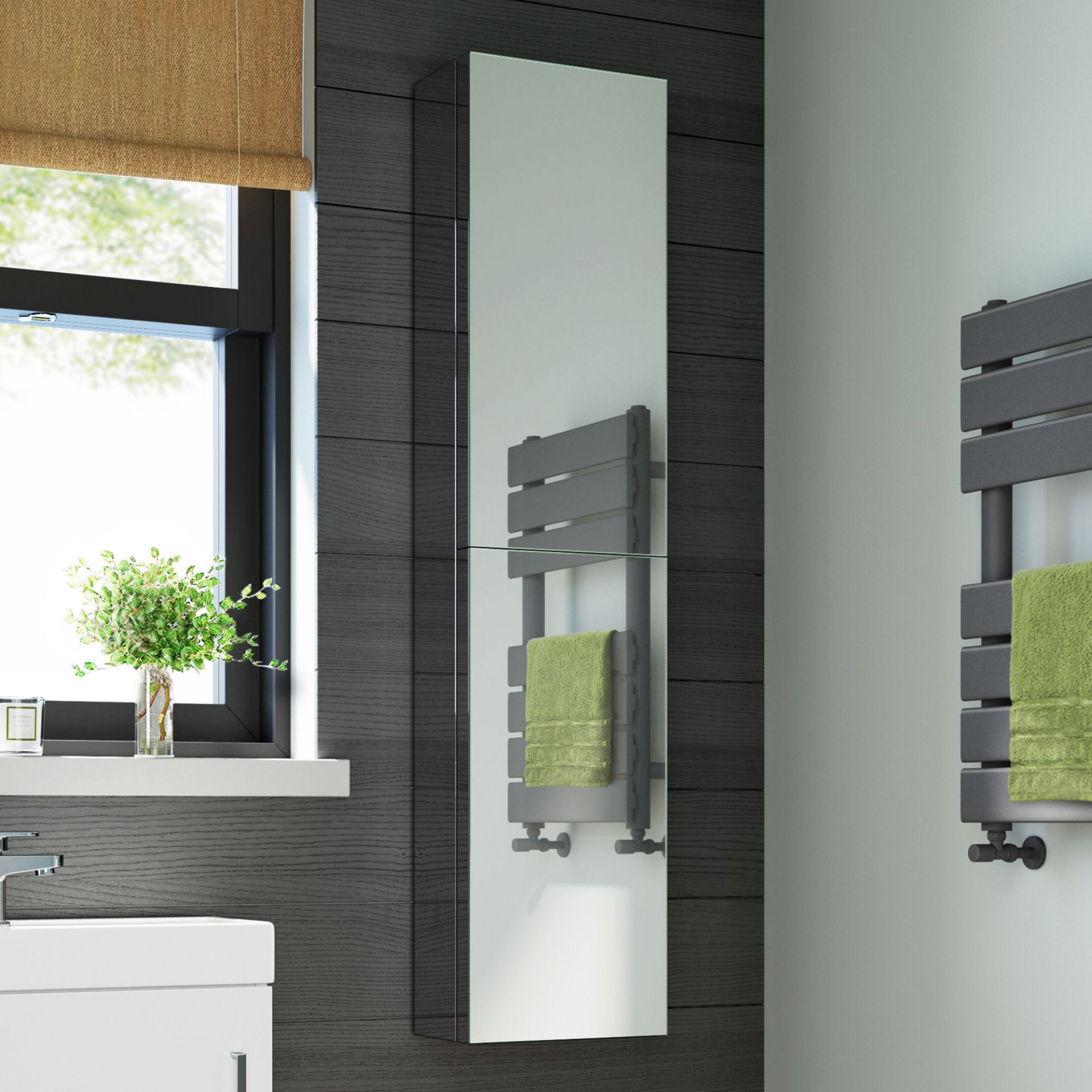 (DK140) 300x1300mm Liberty Stainless Steel Tall Mirror Cabinet. RRP £299.99. Made from high-grade