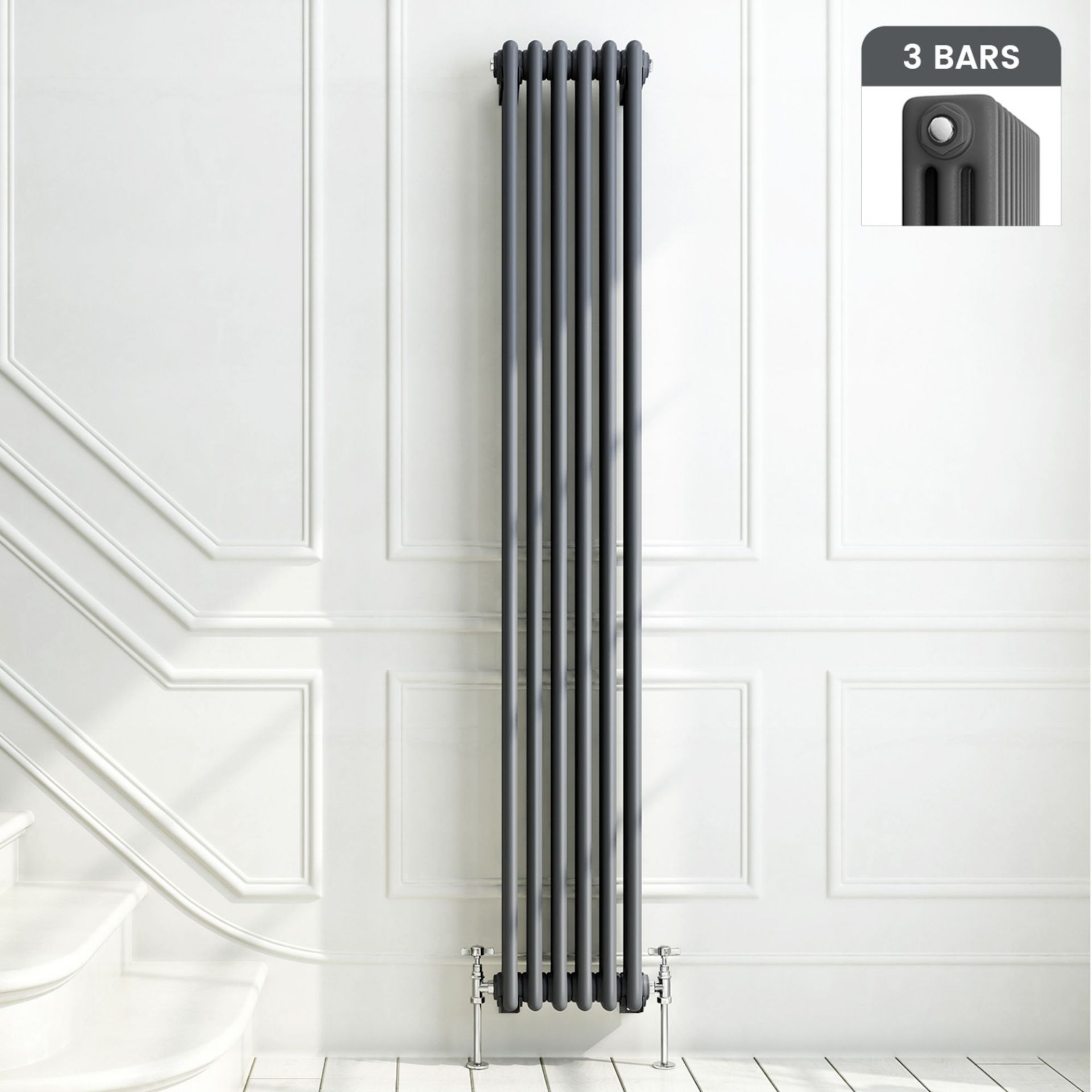 (DK128) 1800x290mm Anthracite Triple Panel Vertical Colosseum Traditional Radiator. RRP £430.99.