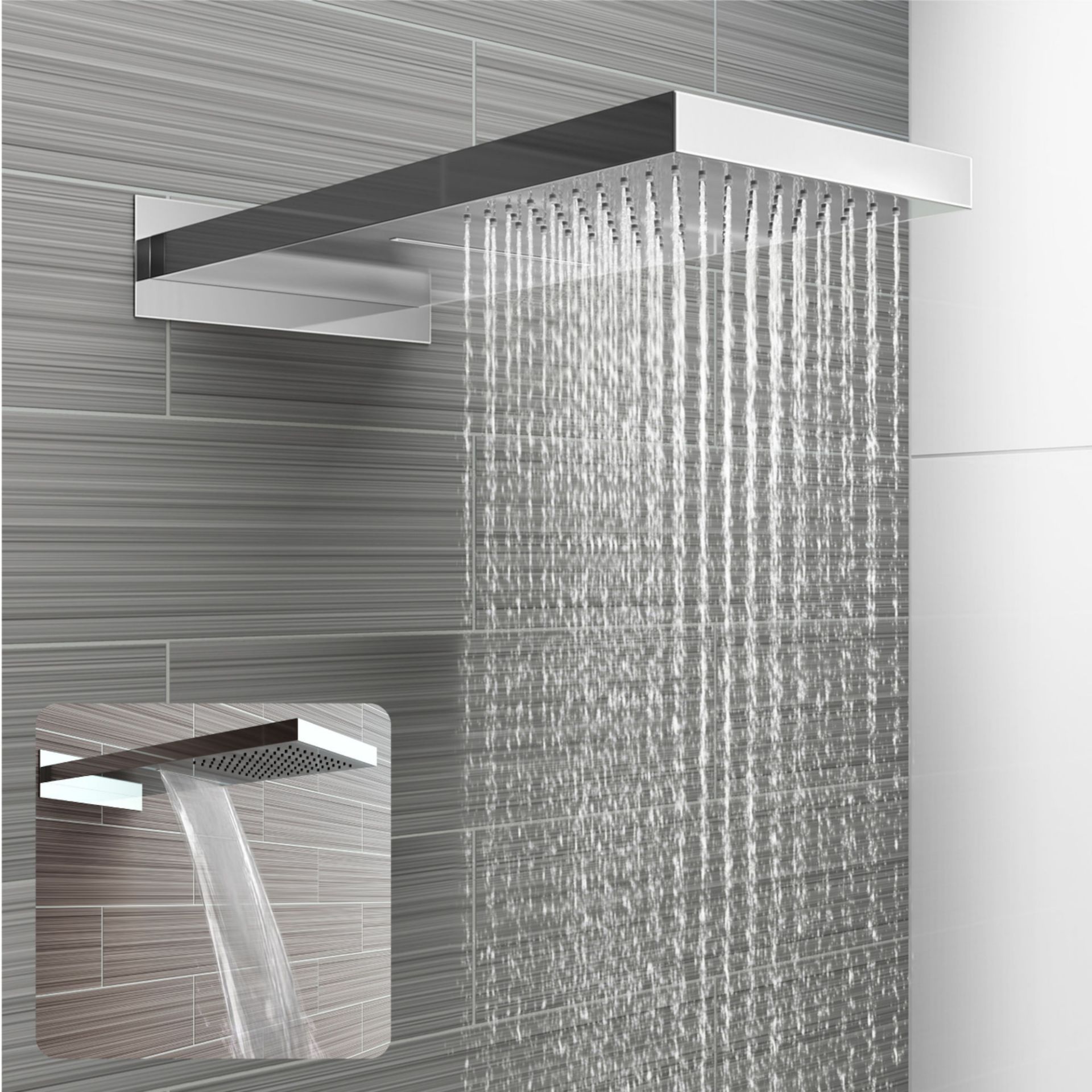 (DK51) Stainless Steel 230x500mm Waterfall Shower Head. RRP £374.99. Dual function waterfall and