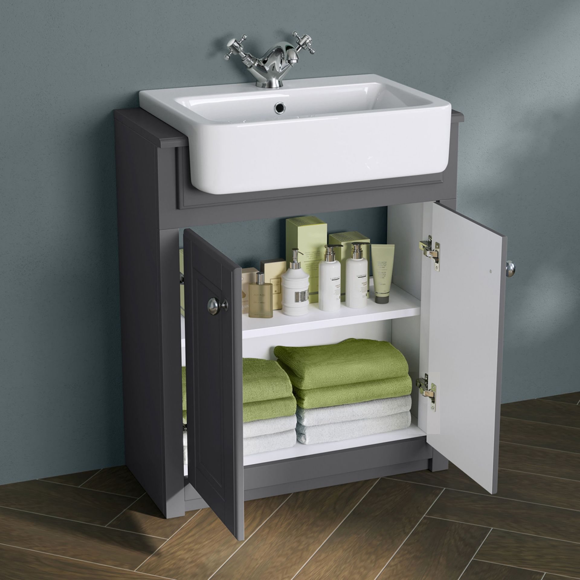 (DK40) 667mm Cambridge Midnight Grey FloorStanding Basin Vanity Unit. RRP £499.99. Comes complete - Image 2 of 5