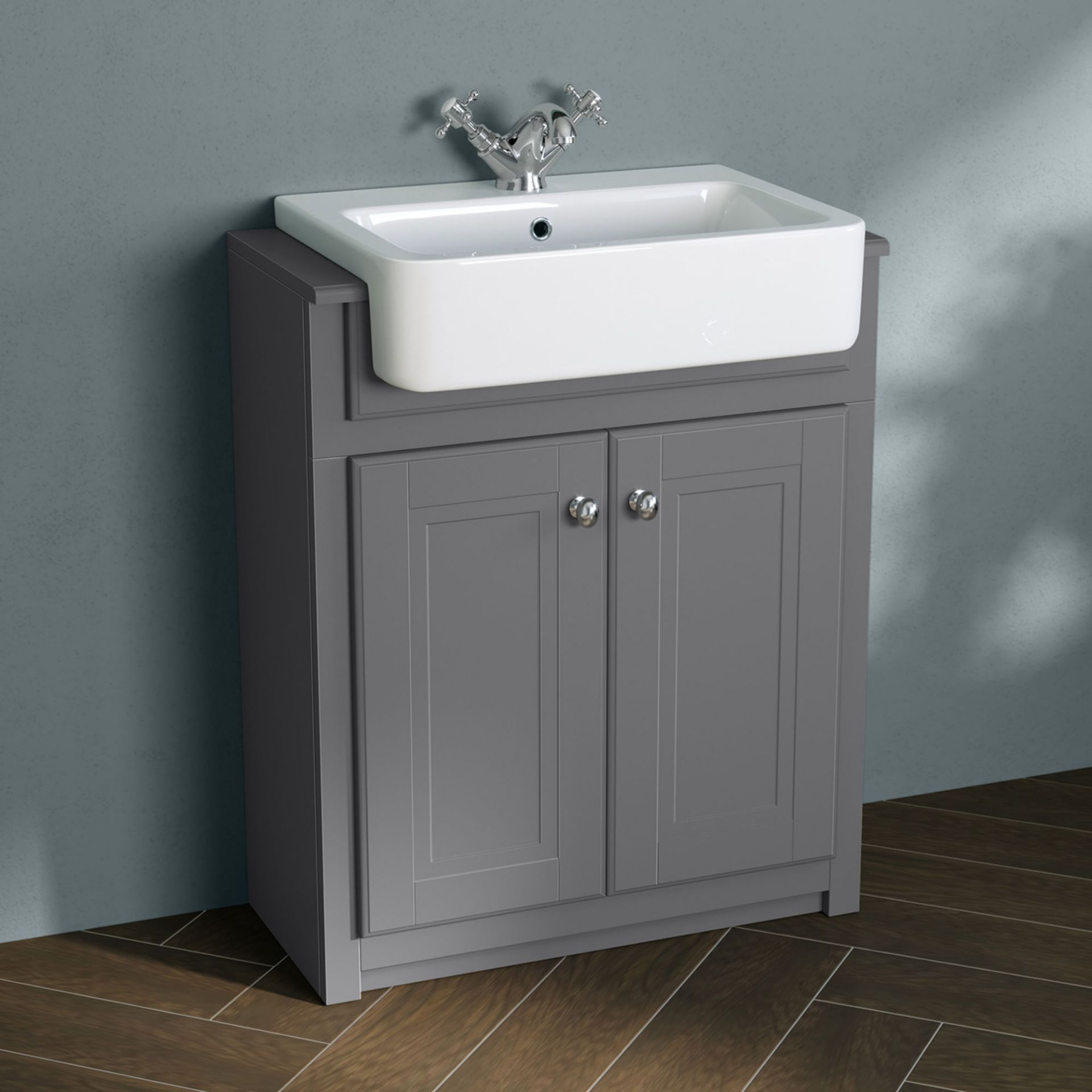 (DK40) 667mm Cambridge Midnight Grey FloorStanding Basin Vanity Unit. RRP £499.99. Comes complete