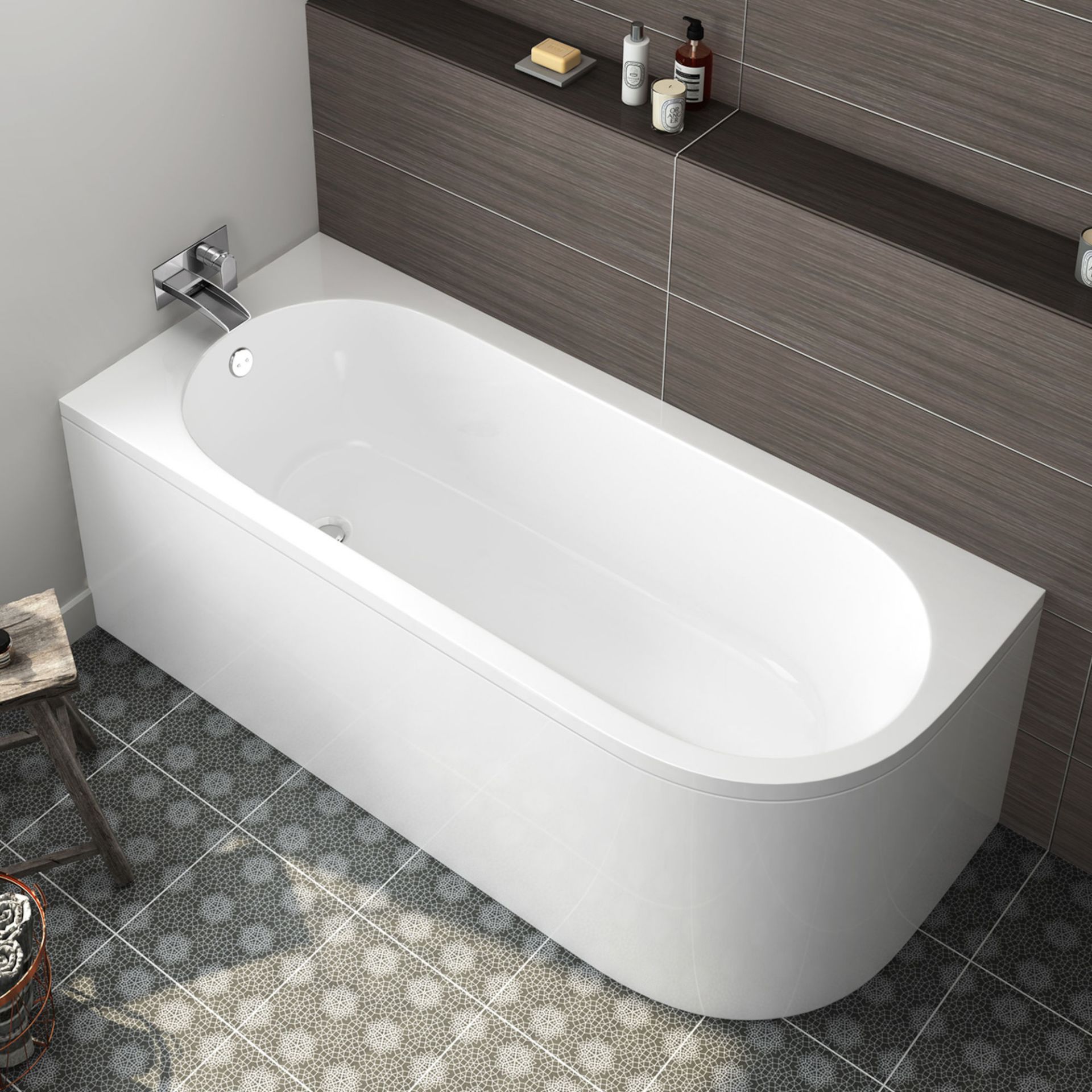 (DK188) 1695x745mm Denver Corner Back to Wall Bath (Includes Panels) - Left Hand. RRP £499.99.