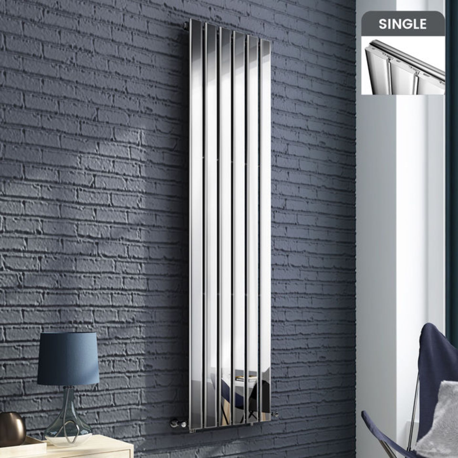 (TS264) 1800x452mm Chrome Single Flat Panel Vertical Radiator. RRP £574.99. Chrome effect provides