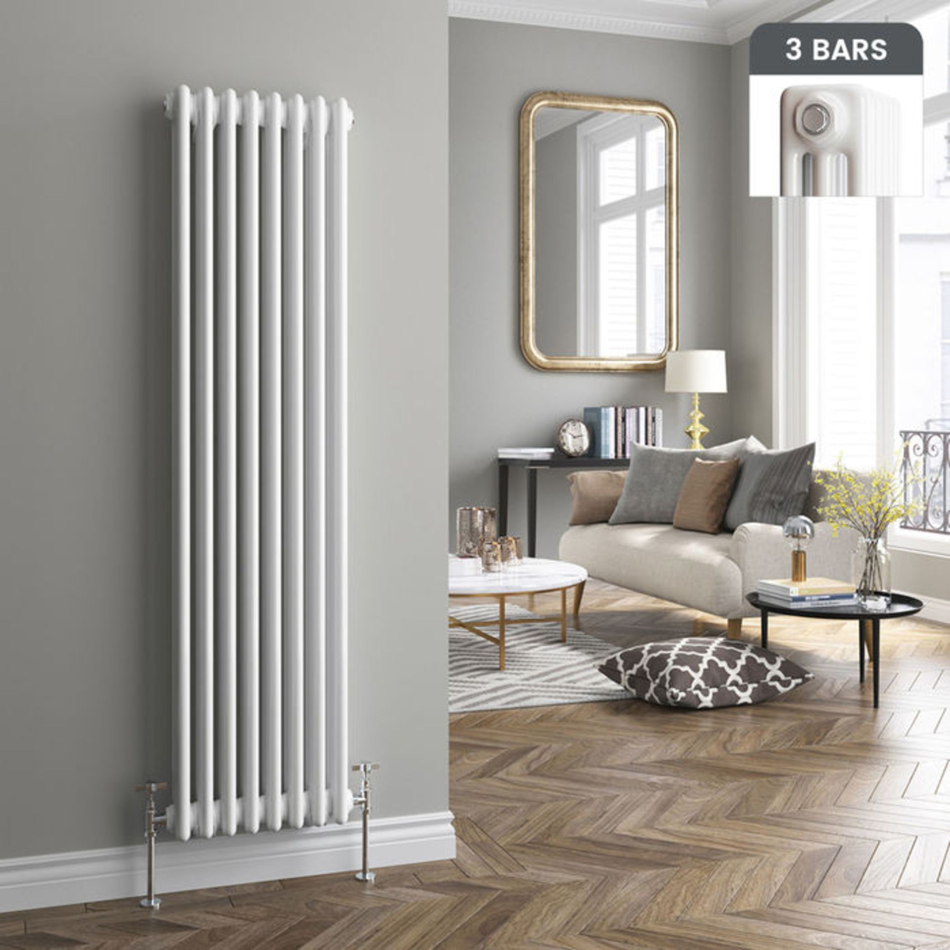 (W108) 1500x380mm White Triple Panel Vertical Colosseum Traditional Radiator. RRP £389.99. Made from