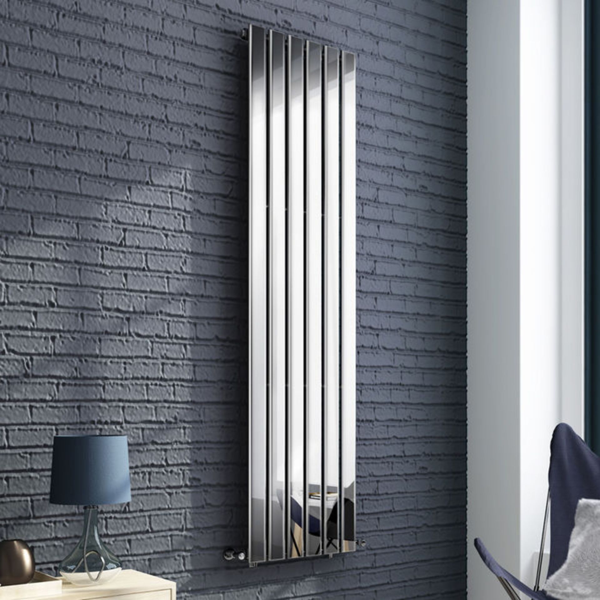 (TS264) 1800x452mm Chrome Single Flat Panel Vertical Radiator. RRP £574.99. Chrome effect provides - Image 2 of 3