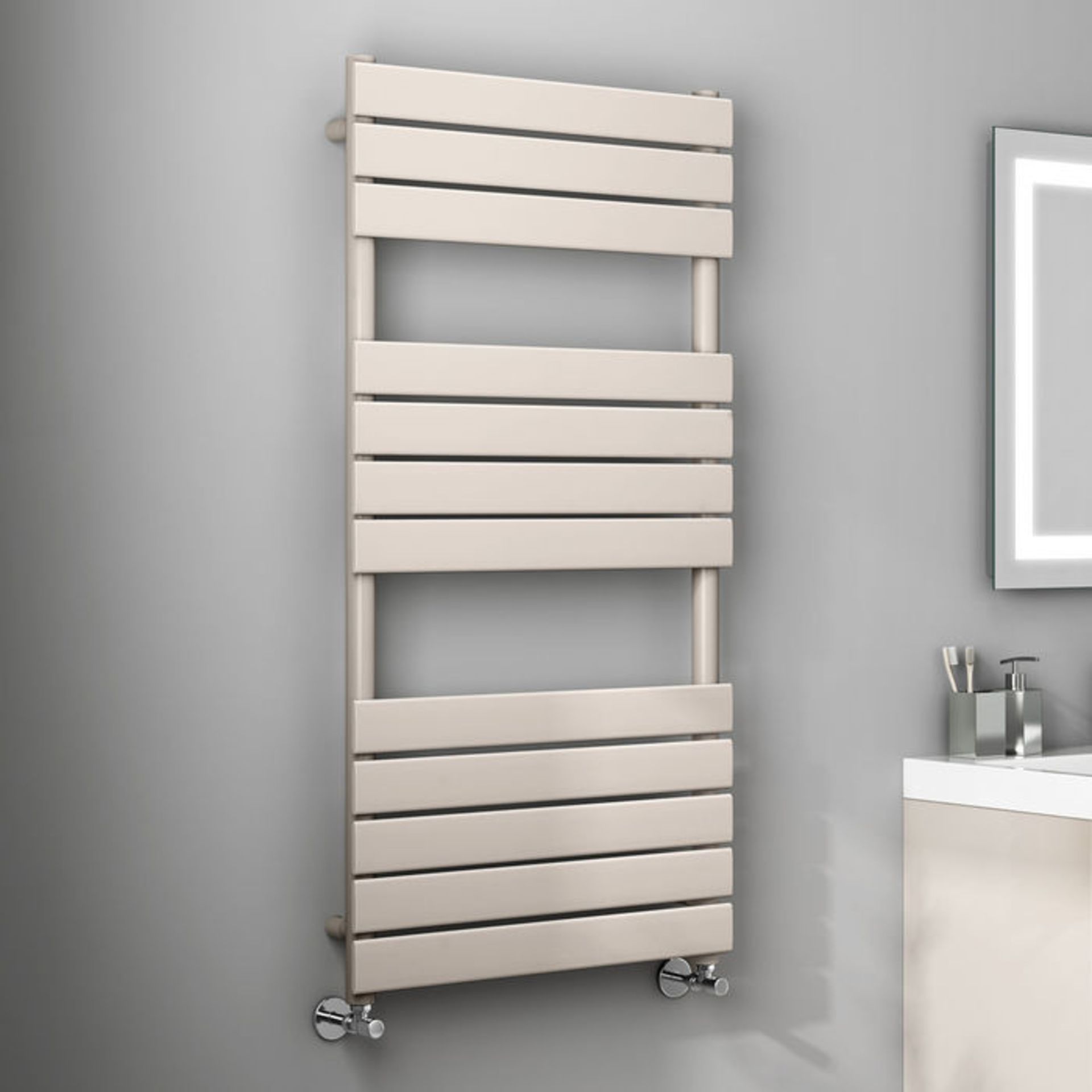 (TS254) 1200x600mm Latte Flat Panel Ladder Towel Radiator. Made from high quality low carbon