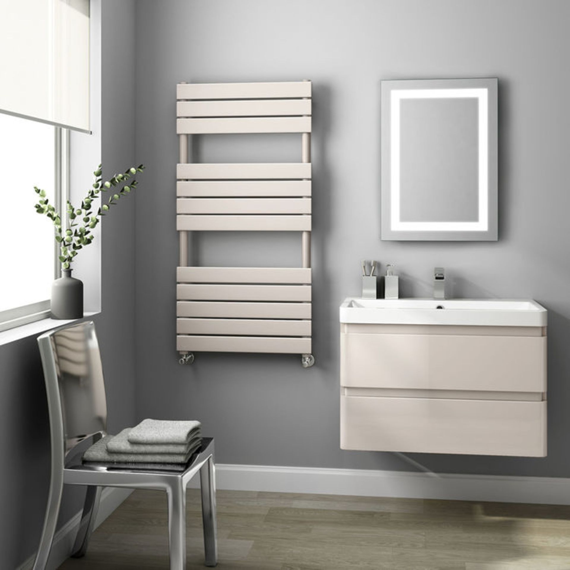 (TS254) 1200x600mm Latte Flat Panel Ladder Towel Radiator. Made from high quality low carbon - Image 2 of 3