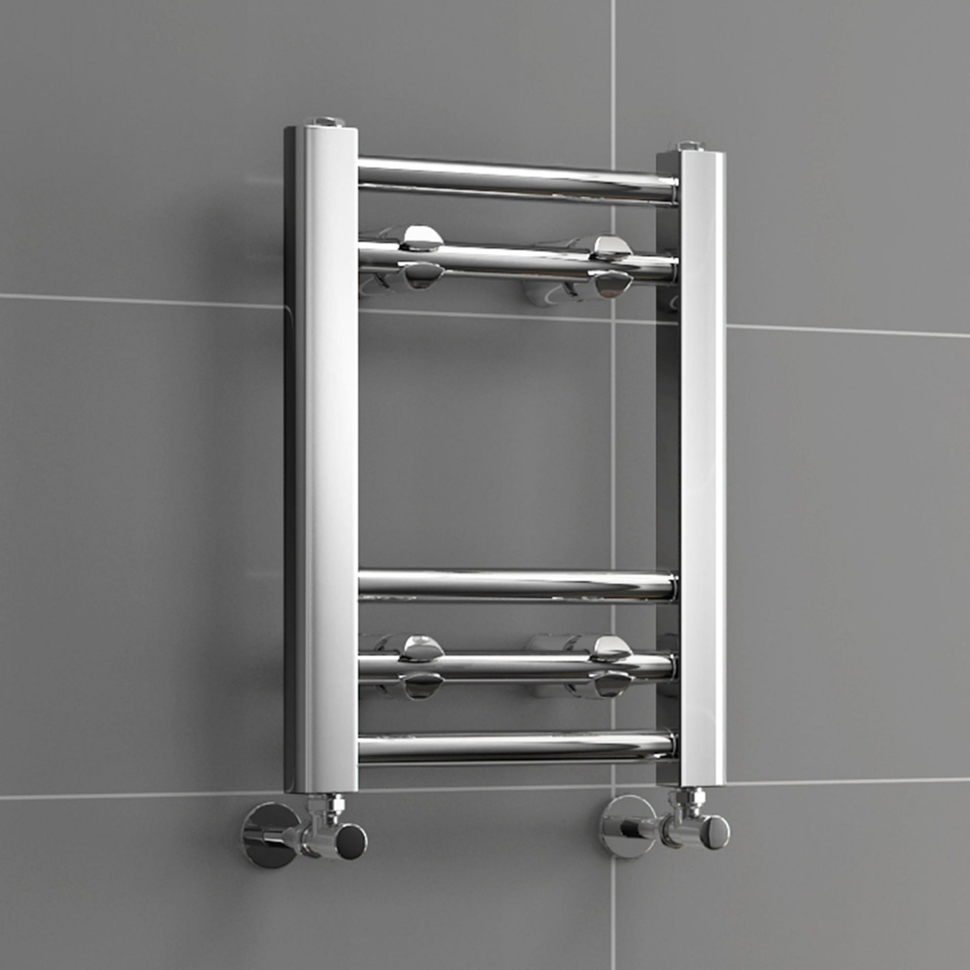 (SP12) 400x300mm - 20mm Tubes - Chrome Heated Straight Rail Ladder Towel Rail. RRP £36.99. Low