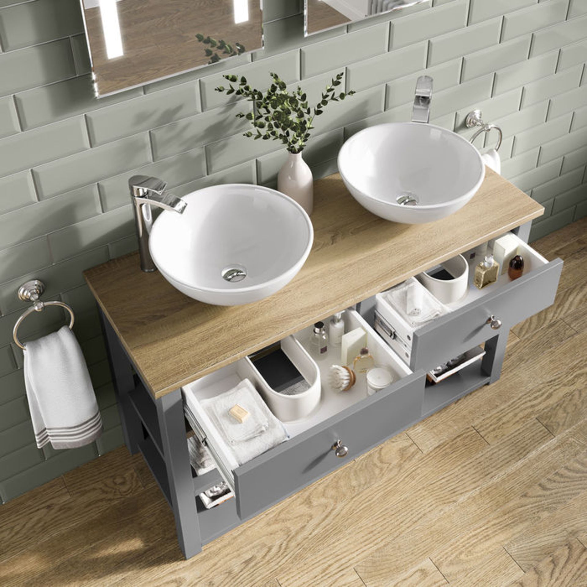 (SP5) Sutton Countertop Vanity Unit and Double Puro Basin.Comes complete with basins. Double basin - Image 2 of 5