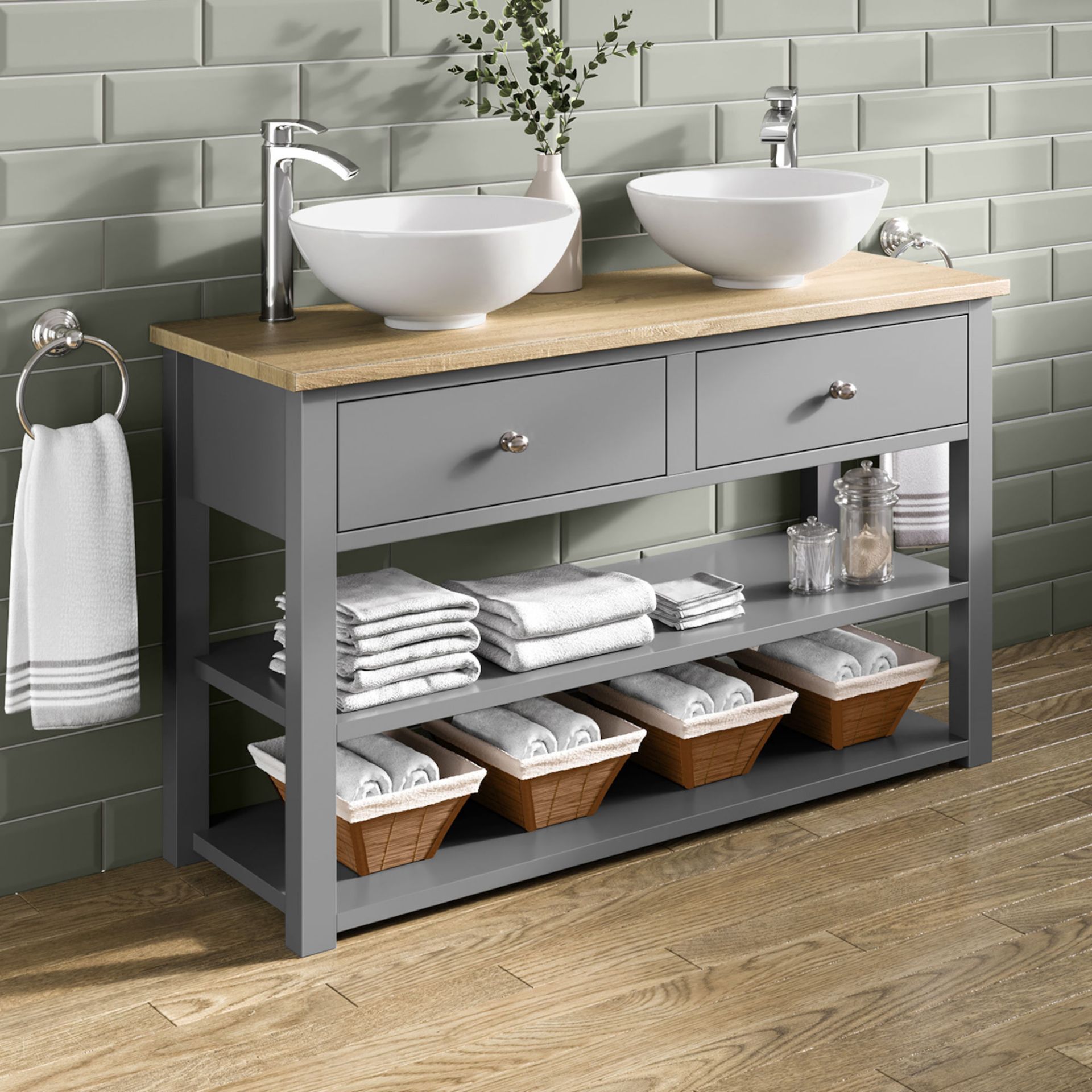 (SP5) Sutton Countertop Vanity Unit and Double Puro Basin.Comes complete with basins. Double basin