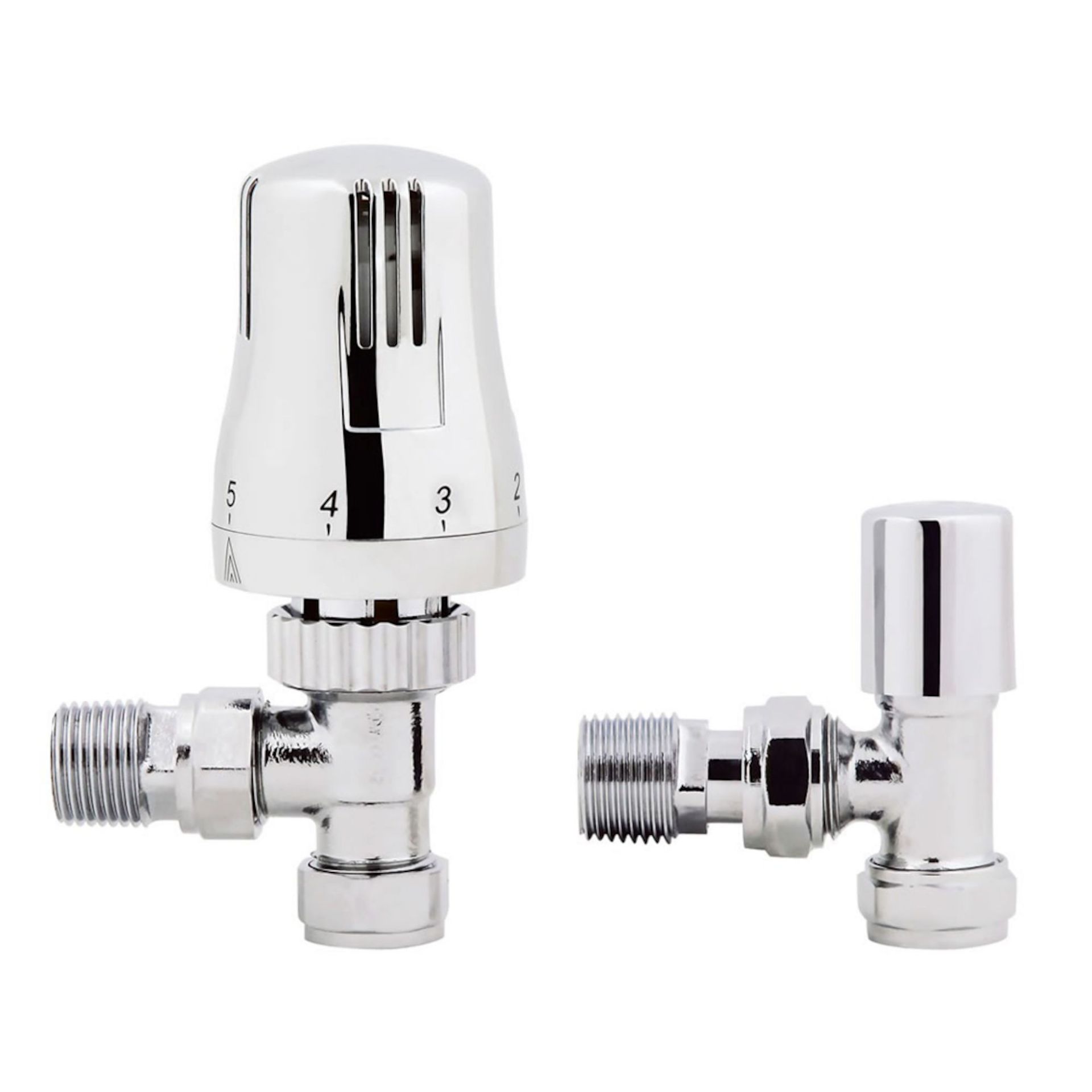 (SP14) 15mm Standard Connection Thermostatic Angled Chrome Radiator Valves Chrome Plated Solid Brass