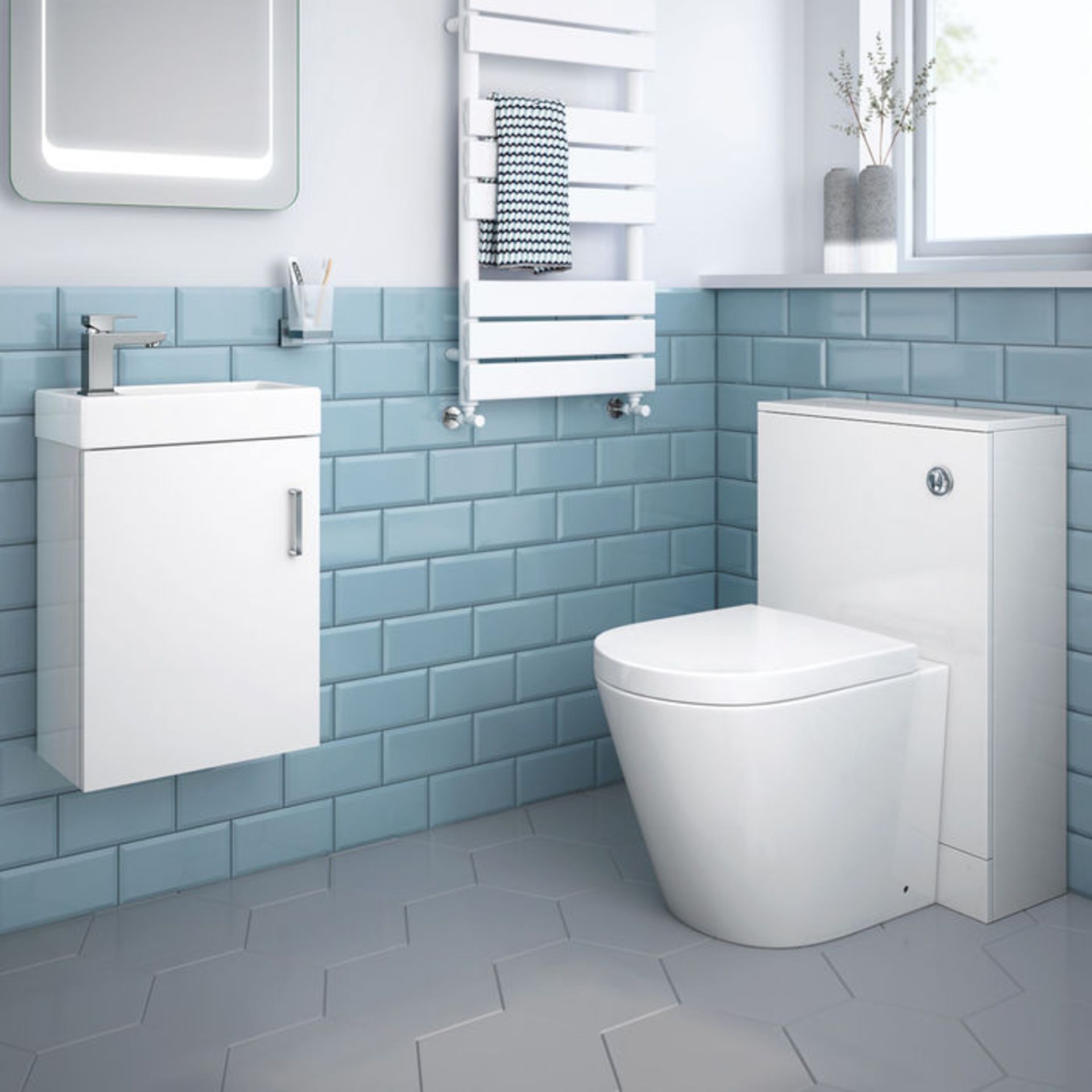 (SP43) 500mm Slimline Gloss White Back To Wall Toilet Unit. Engineered with everyday use in mind, - Image 2 of 3