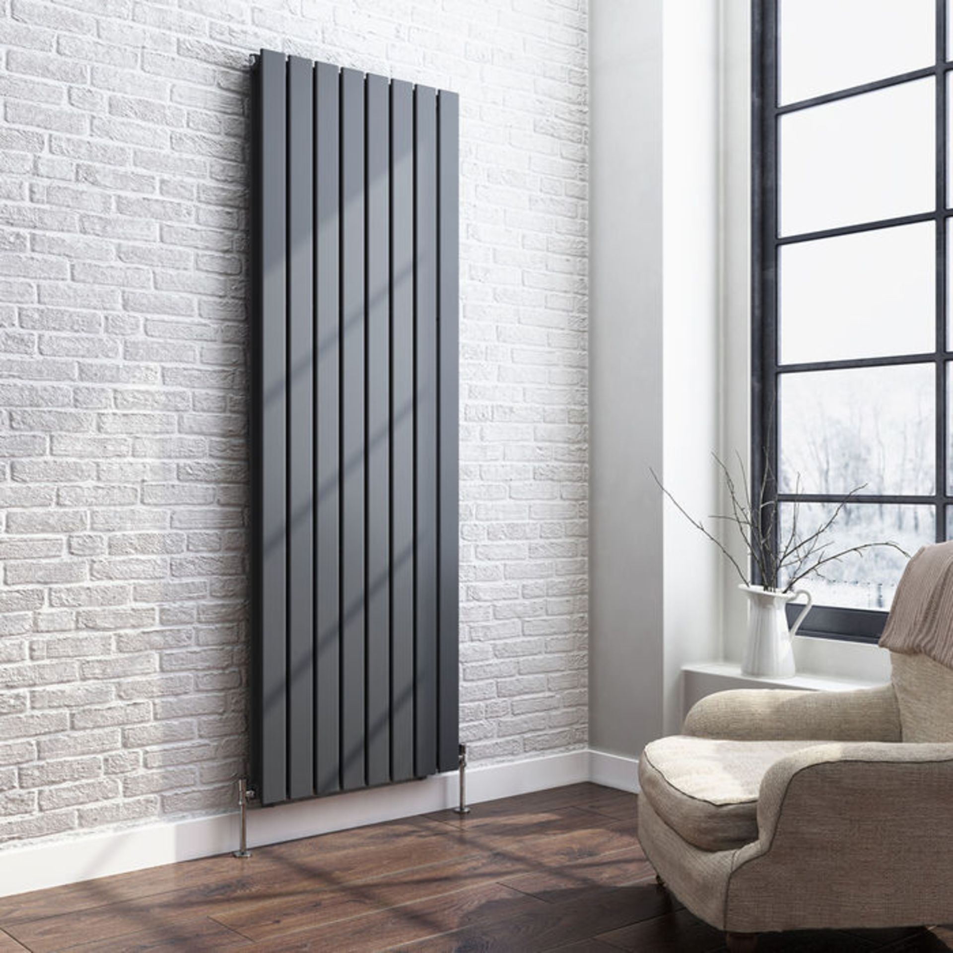 (ED111) 1800x608mm Anthracite Double Flat Panel Vertical Radiator - Premium. RRP £499.99. Made - Image 2 of 3