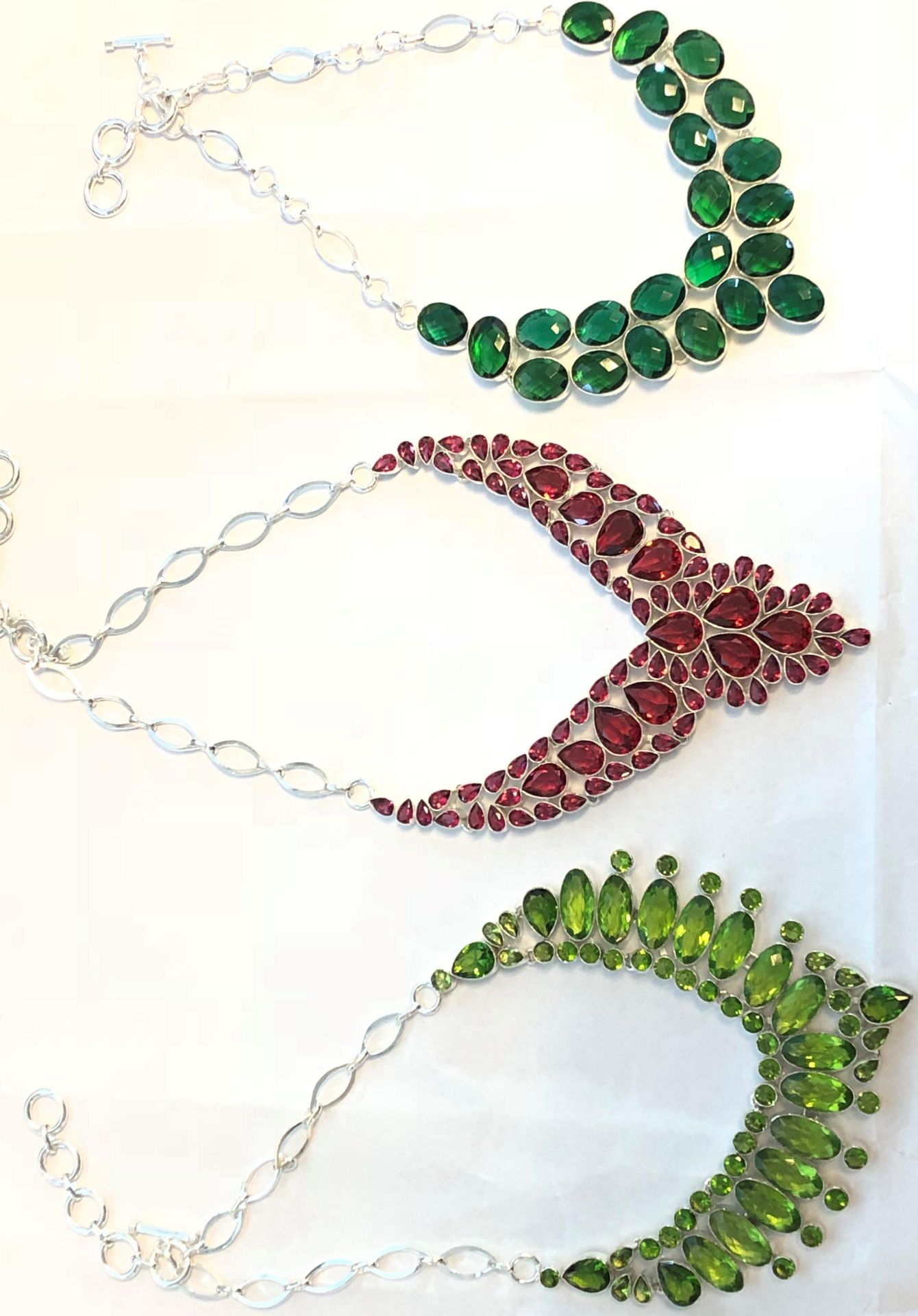 3 x Stunning Statement Necklaces. Sterling Silver with Created coloured stones