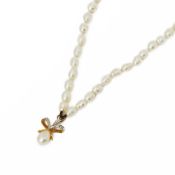 Cellini 9k Yellow Gold Cultured Pearl Bow Pendant Necklace