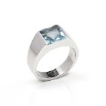 Cartier 18k White Gold Large Aquamarine Tank Ring