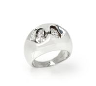 Bulgari 18k White Gold Diamond Doppio Cuore Dome Ring